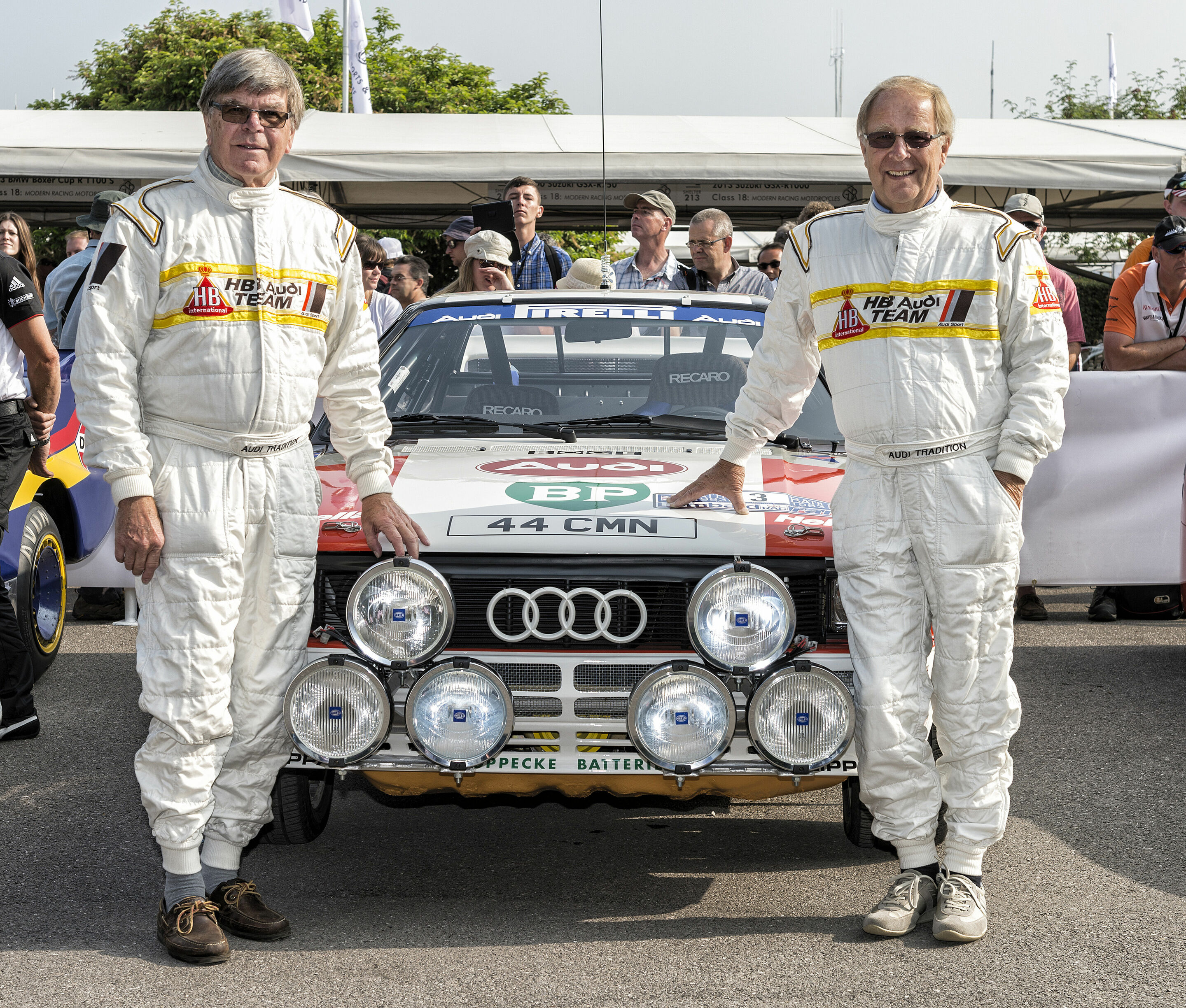 Goodwood Festival Of Speed 2013 - Die wiedervereinten Weltmeister: Arne Hertz (links) und Hannu Mikkola gewannen vor 30 Jahren den ersten Rallye Fahrer-Weltmeistertitel für Audi.