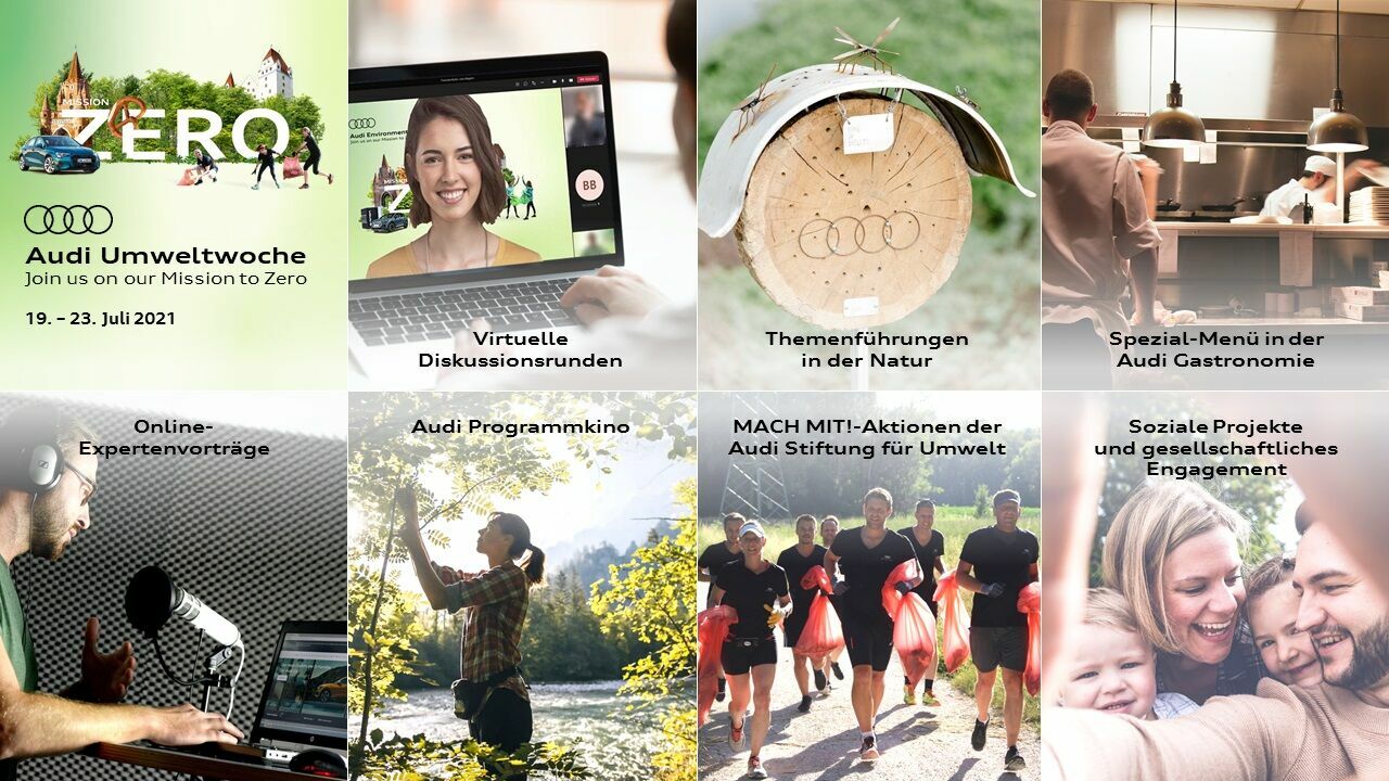 Unter dem Motto „Join us on our mission to zero” richtet Audi vom 19. bis 23. Juli 2021 die „Audi Umweltwoche“ aus. - Mit der Aktionswoche macht das Unternehmen die zahlreichen Facetten des Umweltschutzes an den eigenen Standorten sichtbar. Das Rahmenprogramm...