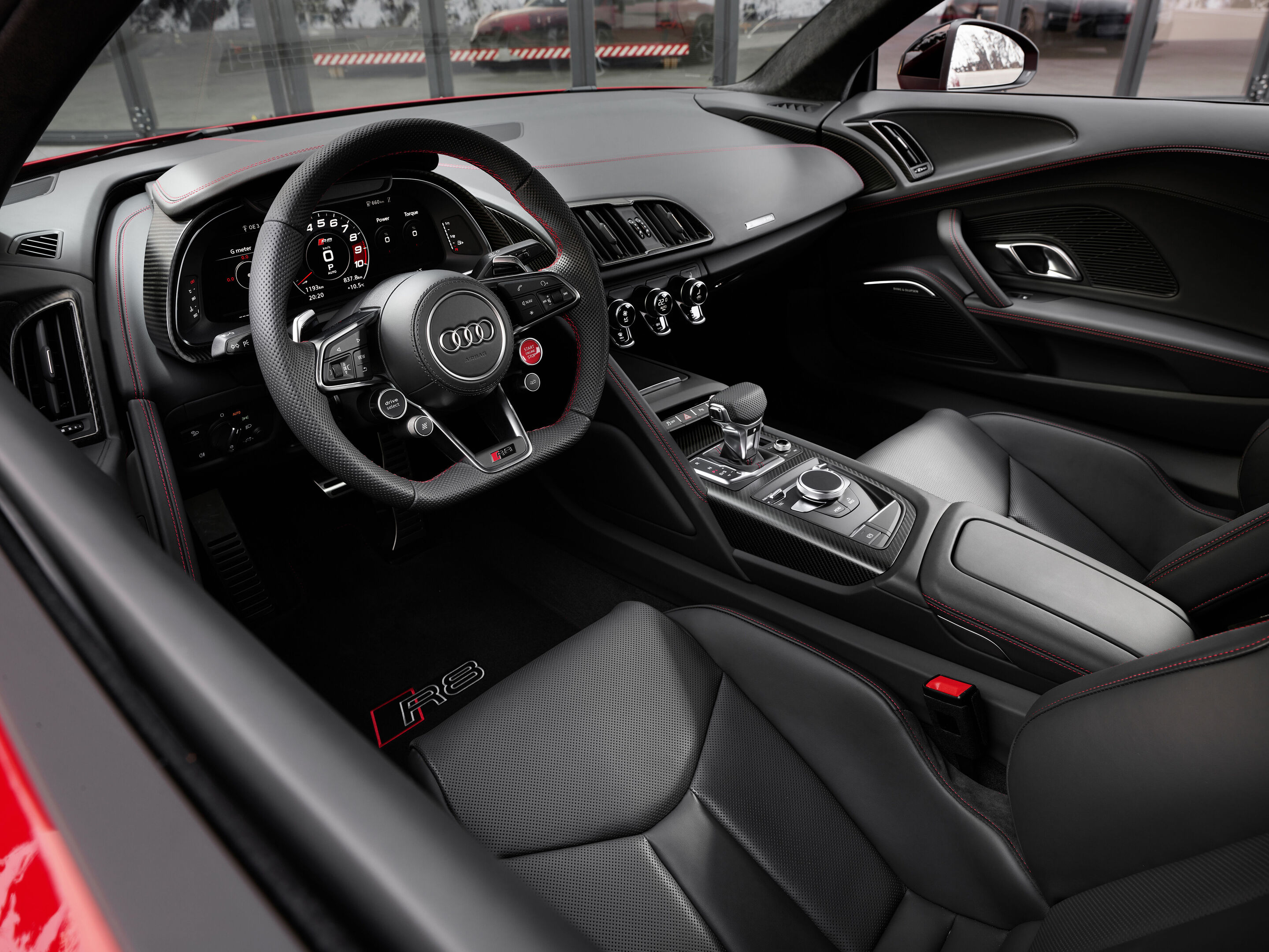 Audi R8 Coupé V10 performance RWD (until 2024) - Interior;
Color: Tango red