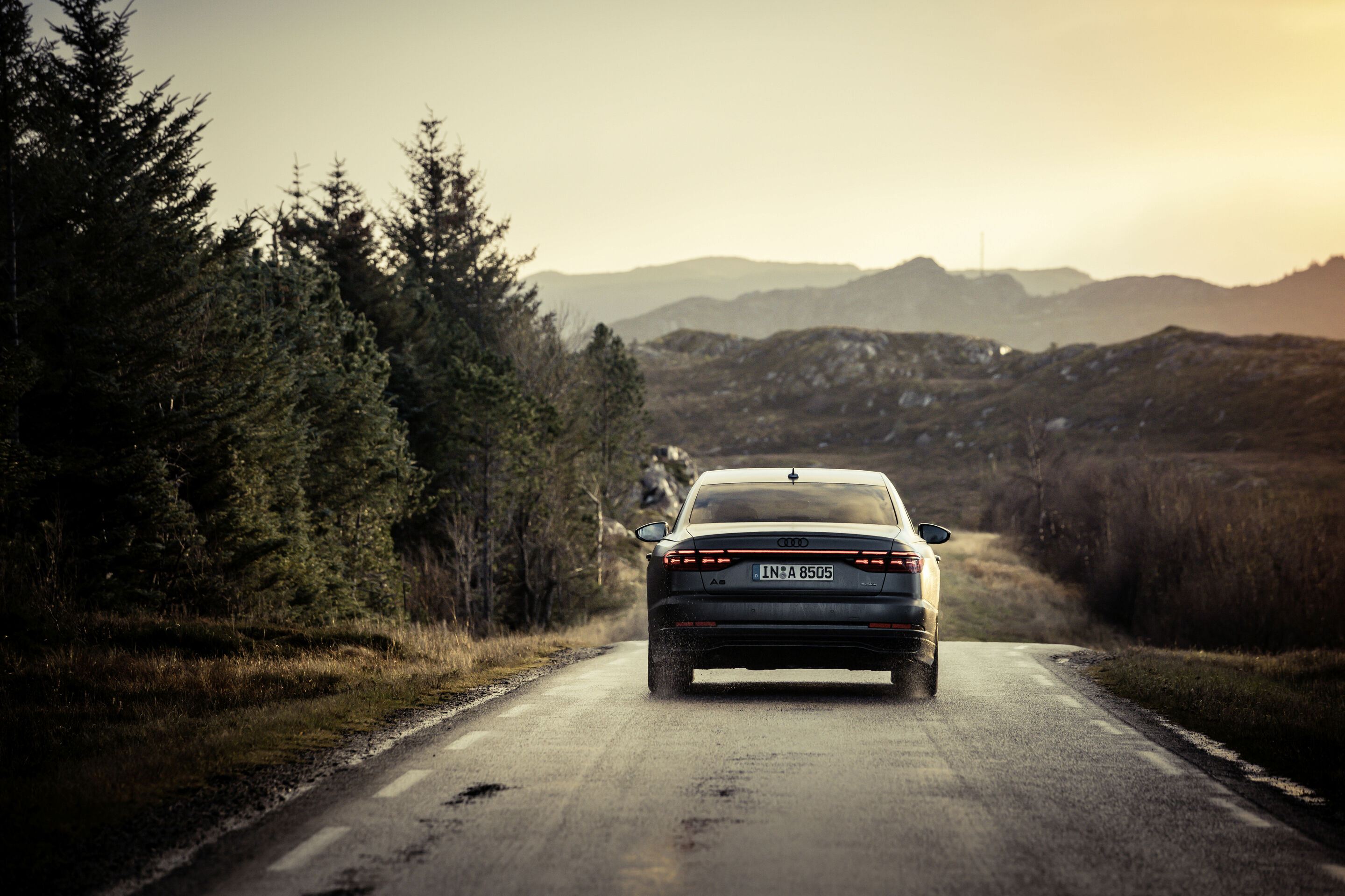 Audi A8 - Fahraufnahme,
Farbe: Daytonagrau Matteffekt