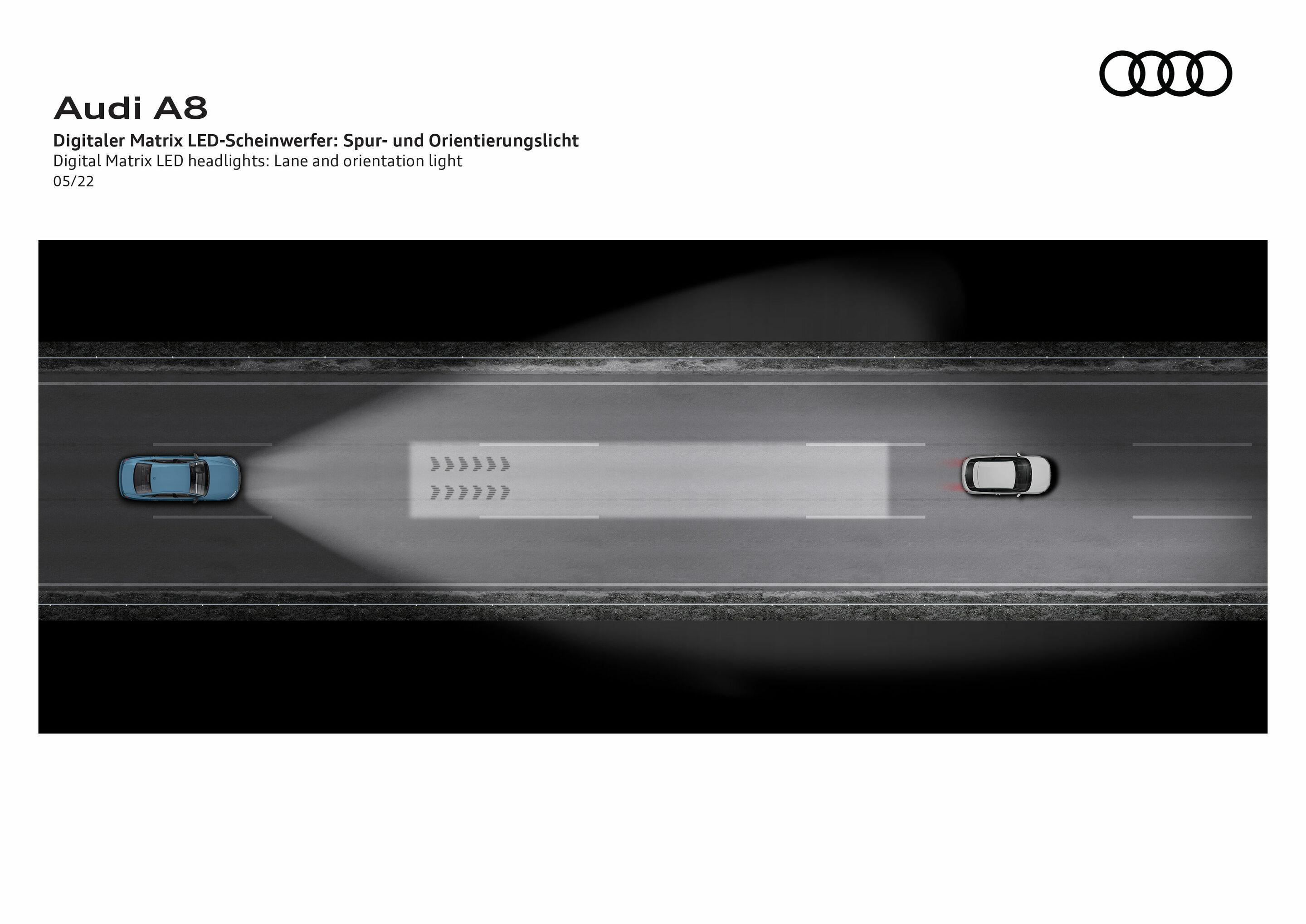 Illustration - Audi A8 - Digitaler Matrix LED-Scheinwerfer: Spur- und Orientierungslicht