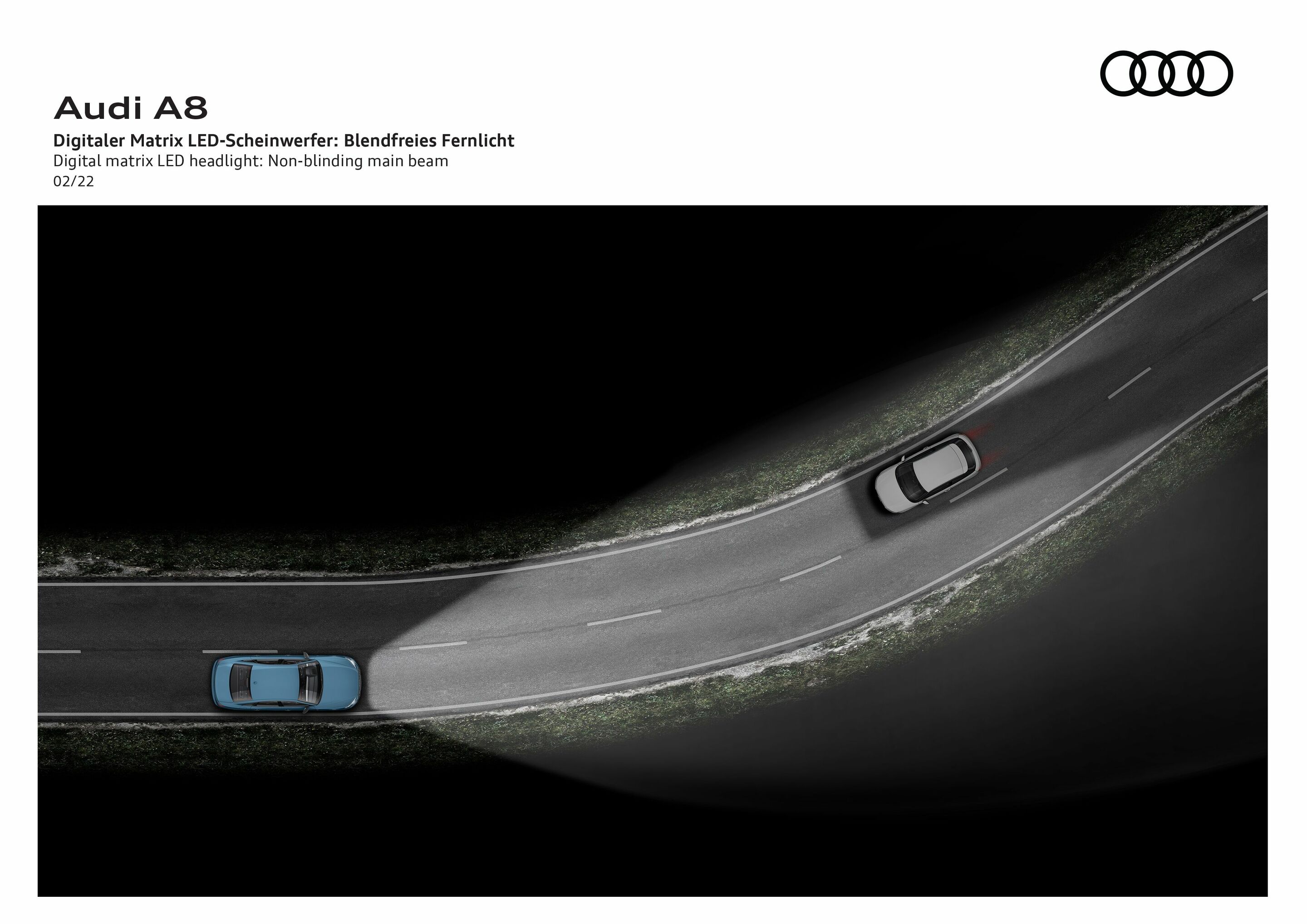 Illustration - Audi A8 - Digitaler Matrix LED-Scheinwerfer: Blendfreies Fernlicht