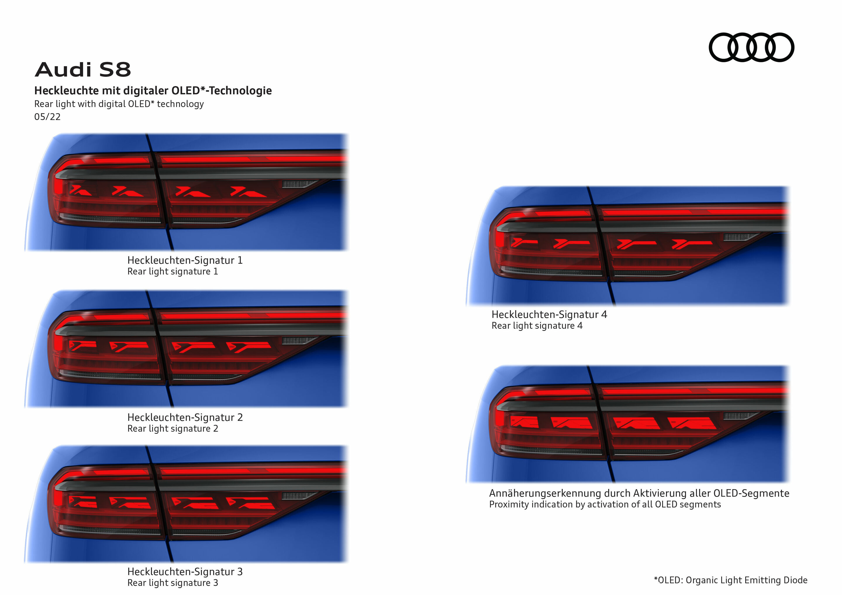 Illustration - Audi S8 - Heckleuchte mit digitaler OLED*-Technologie
*OLED: Organic Light Emitting Diode
