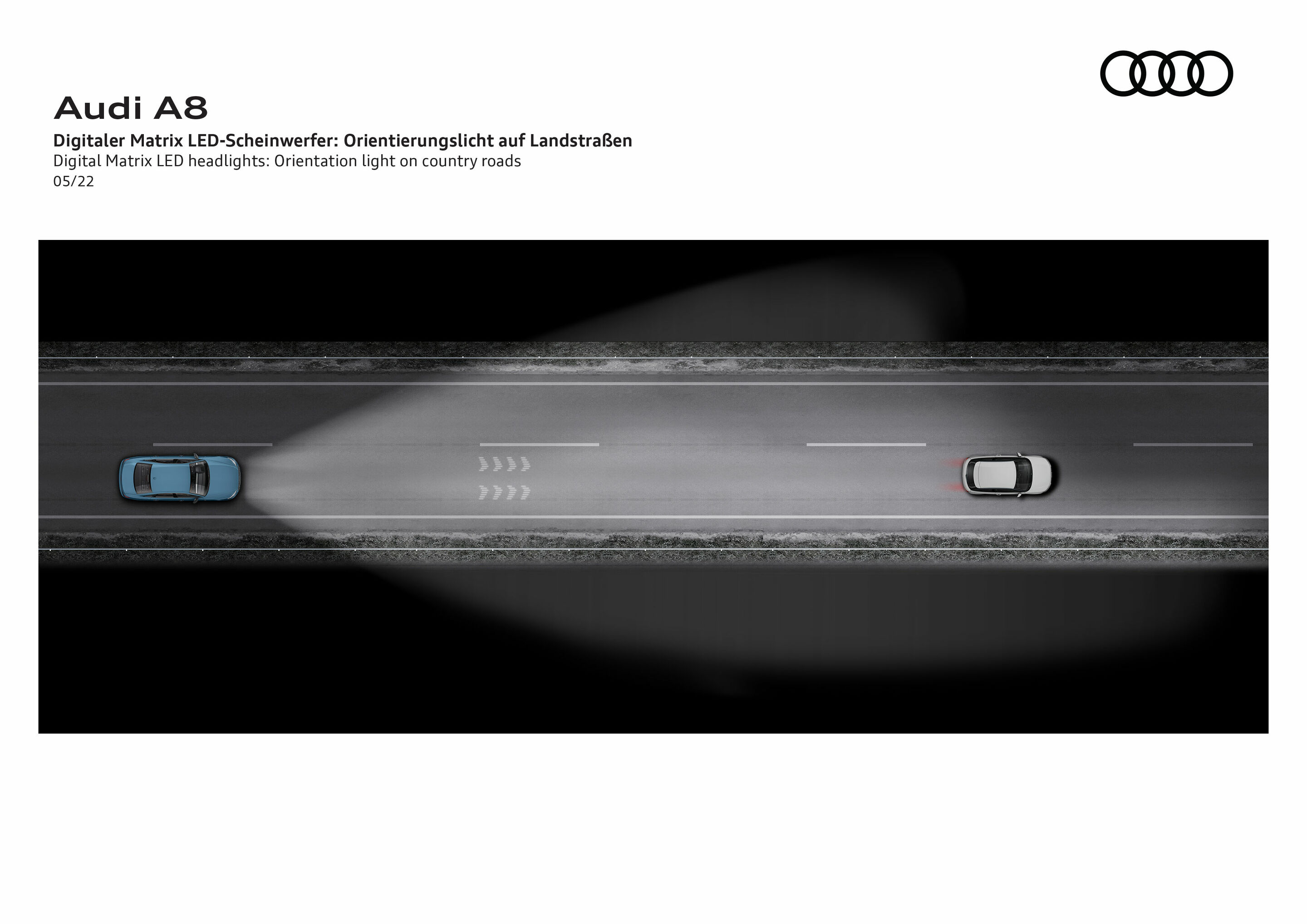 Illustration - Audi A8 - Digital Matrix LED headlights: Orientation light on counry roads