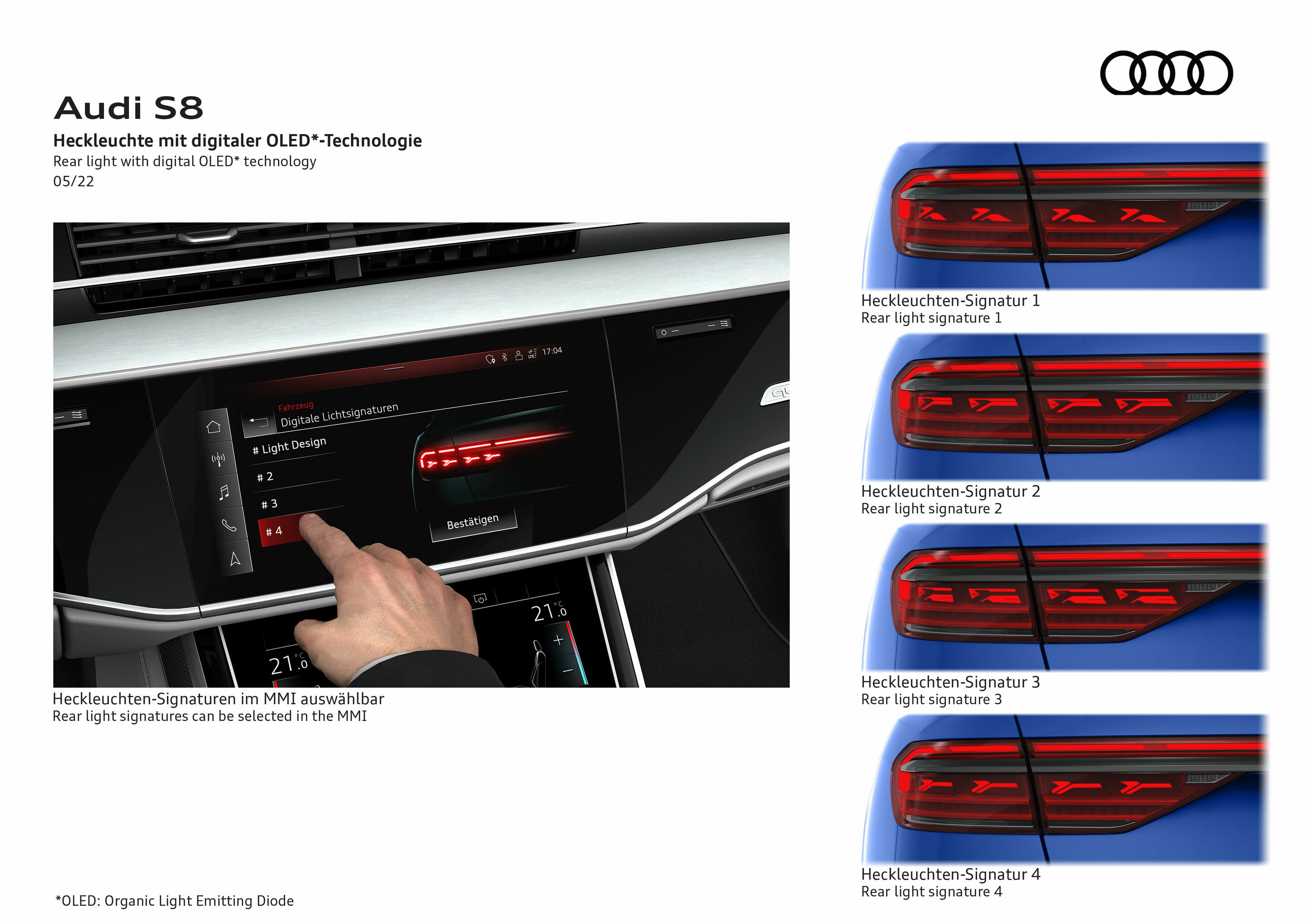 Illustration - Audi S8 - Heckleuchte mit digitaler OLED*-Technologie
*OLED: Organic Light Emitting Diode