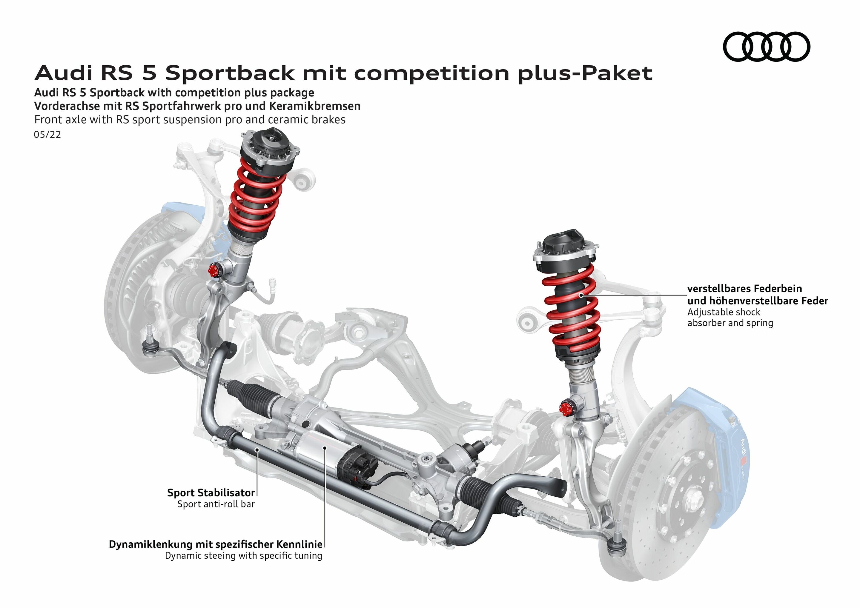 Illustration - Audi RS 5 Sportback with competition plus package - Front axle with RS sport suspension pro and ceramic brakes