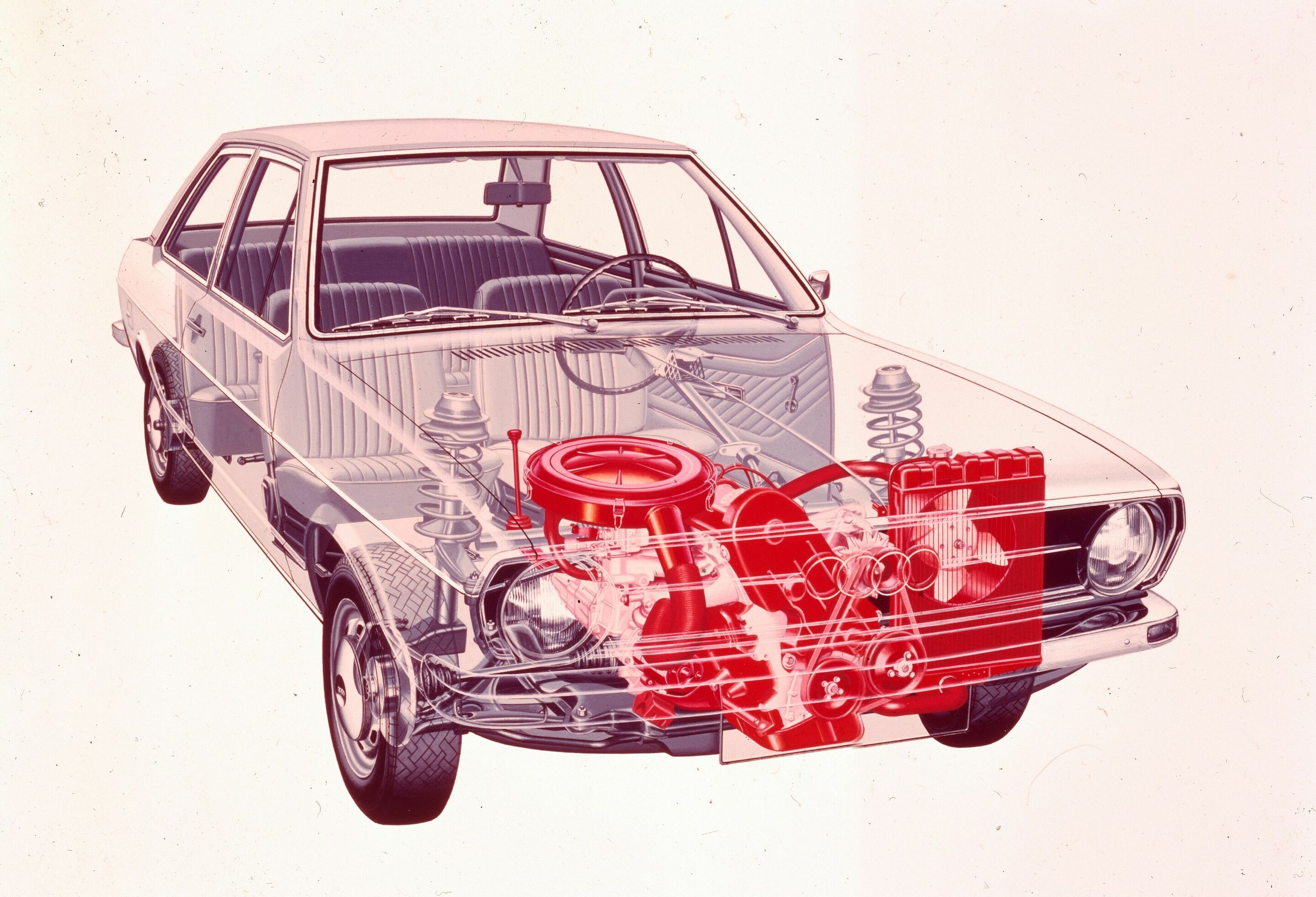 Mit diesem Auto trifft Audi den Zeitgeist: erster Audi 80 vor 50 Jahren vorgestellt - Audi 80 LS – Phantomzeichnung Motorraum