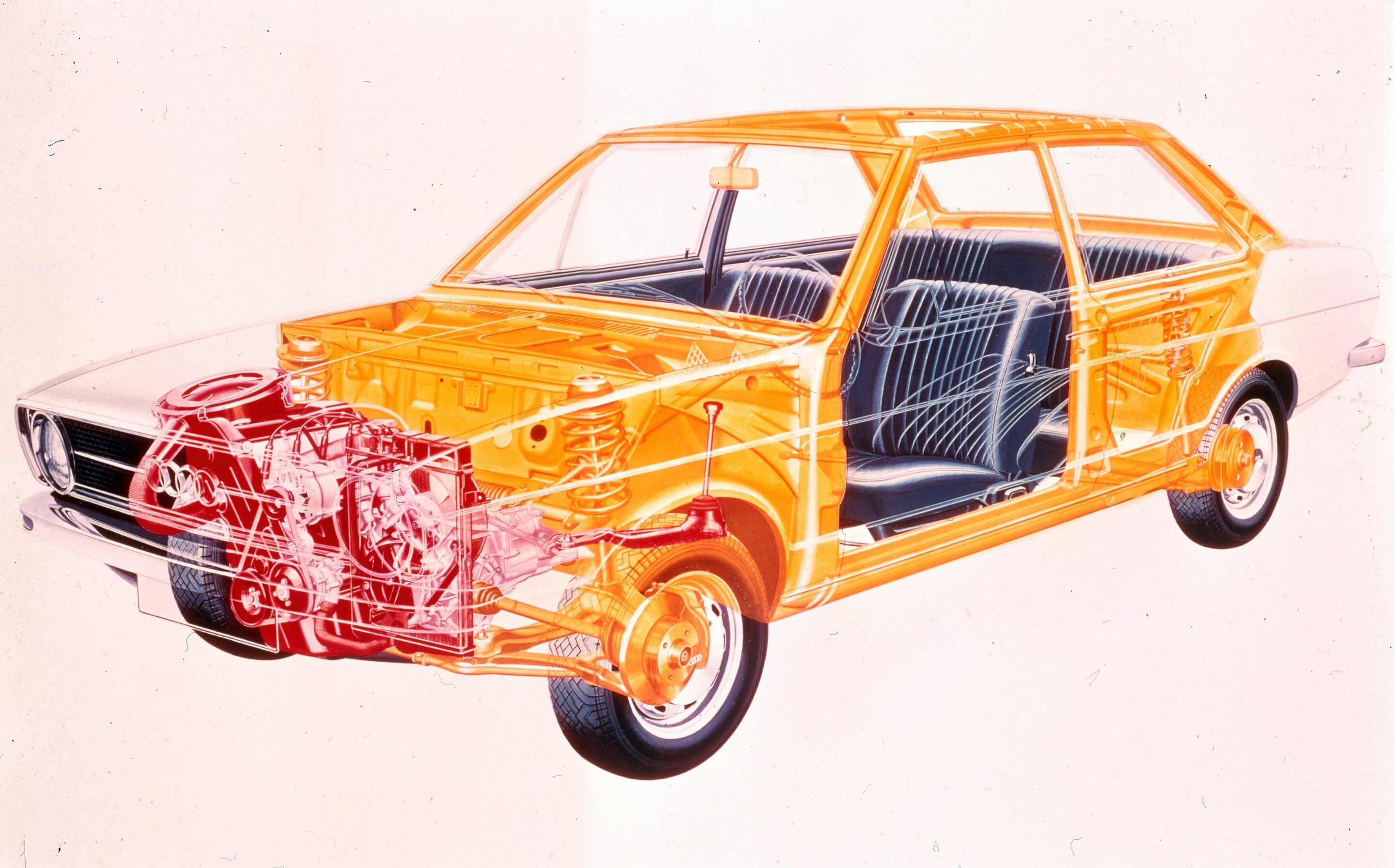 Mit diesem Auto trifft Audi den Zeitgeist: erster Audi 80 vor 50 Jahren vorgestellt - Audi 80 LS – Phantomzeichnung Motorraum