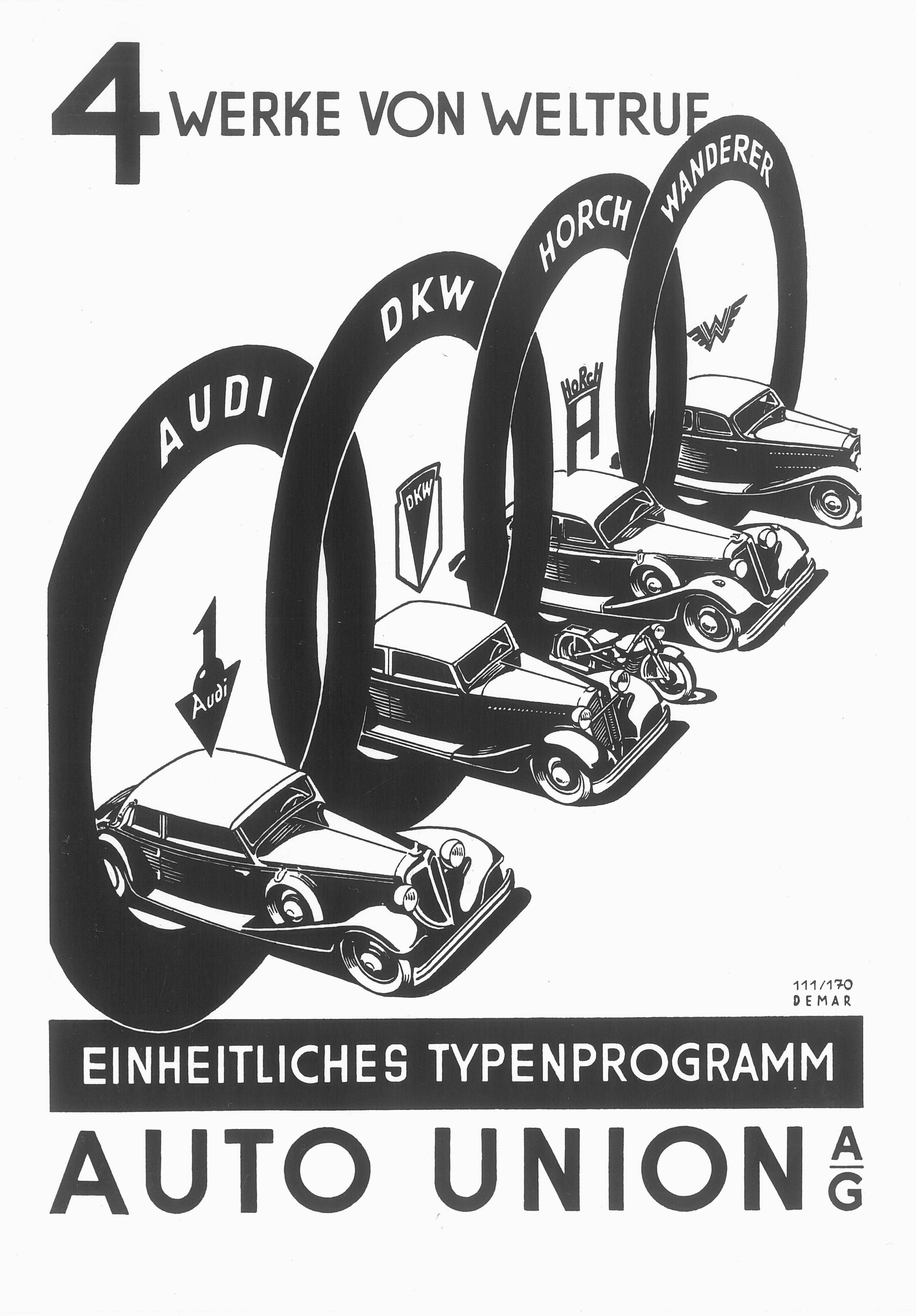 So werden die Vier Ringe zum Audi-Markenzeichen: Auto Union AG vor 90 Jahren gegründet - Zeitgenössische Anzeige der am 29. Juni 1932 gegründeten Auto Union AG.