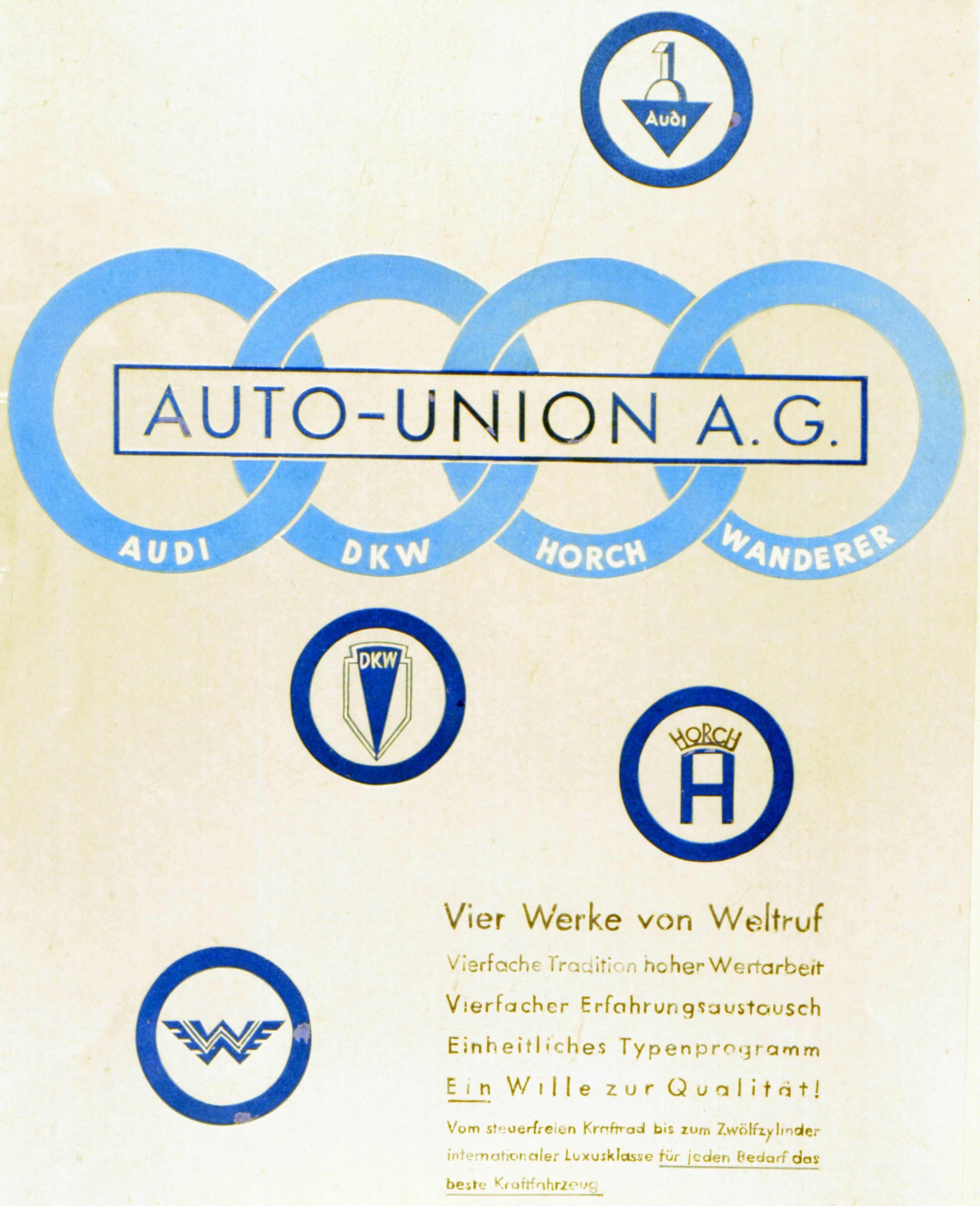 So werden die Vier Ringe zum Audi-Markenzeichen: Auto Union AG vor 90 Jahren gegründet - Zeitgenössische Anzeige der am 29. Juni 1932 gegründeten Auto Union AG.