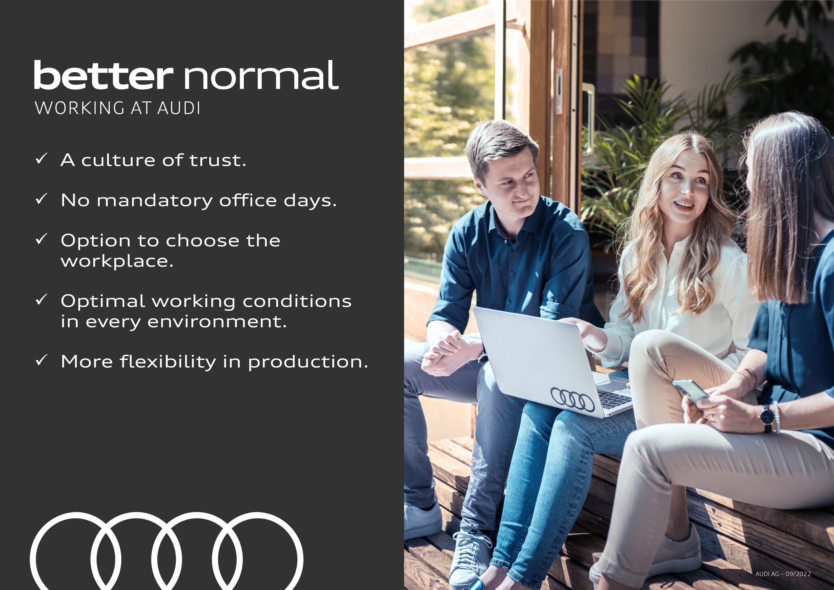 Infographic - Audi takes hybrid working to the next level with a new company agreement - On the way towards the future world of work, Audi improves the framework – for all Audi employees.
