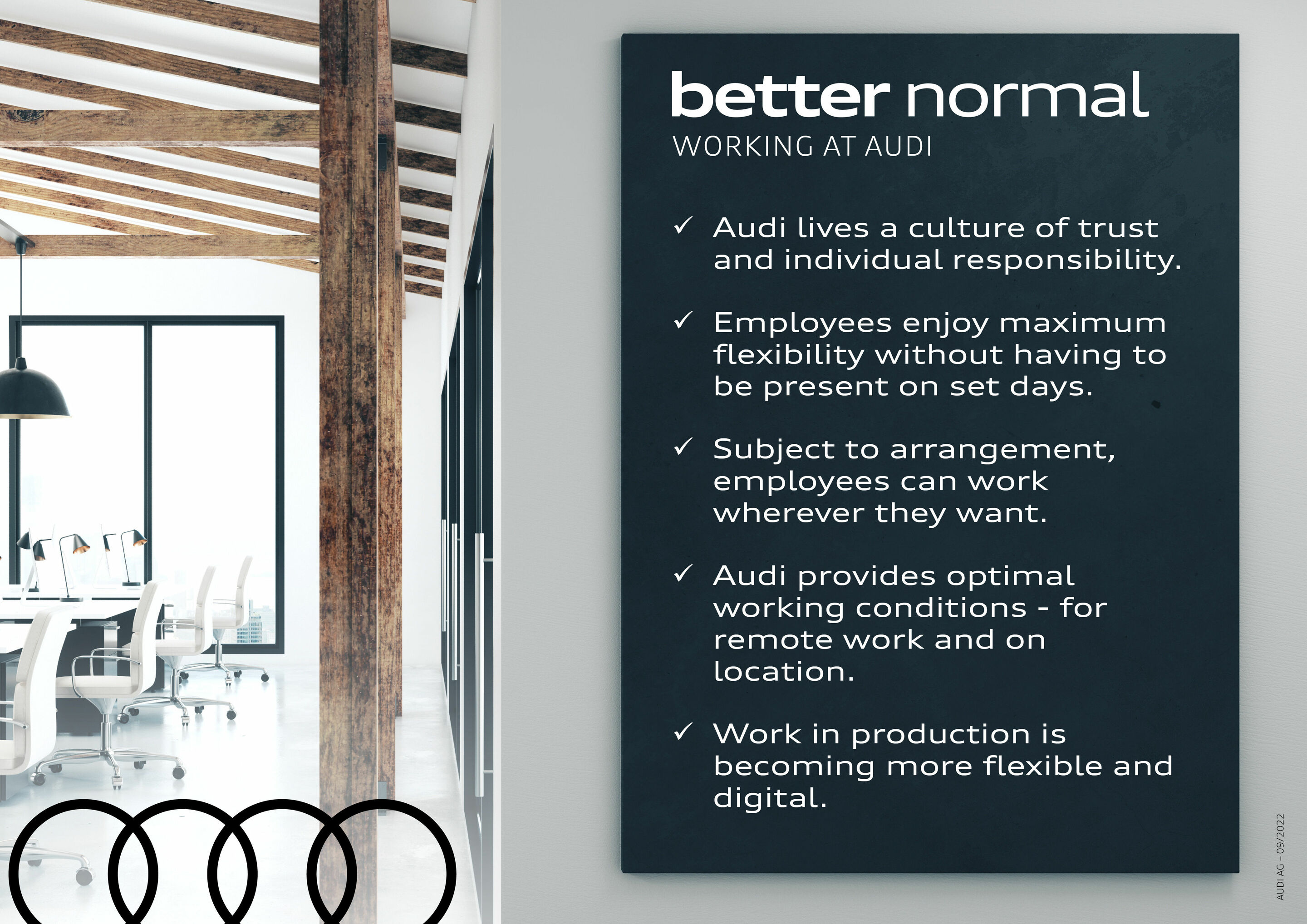 Infographic - Audi takes hybrid working to the next level with a new company agreement - On the way towards the future world of work, Audi improves the framework – for all Audi employees.