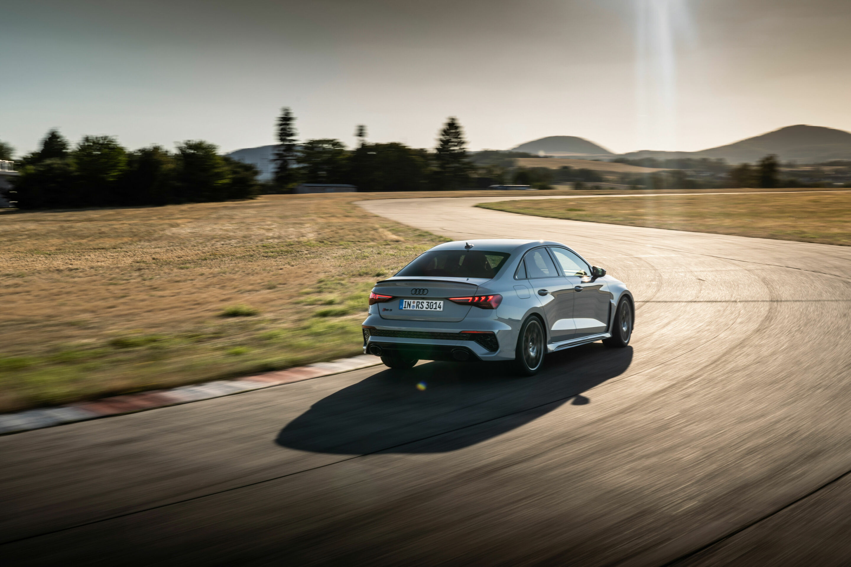 Audi RS 3 Sedan performance edition - Dynamic photo, Colour: Arrow Gray, Pearl Effect