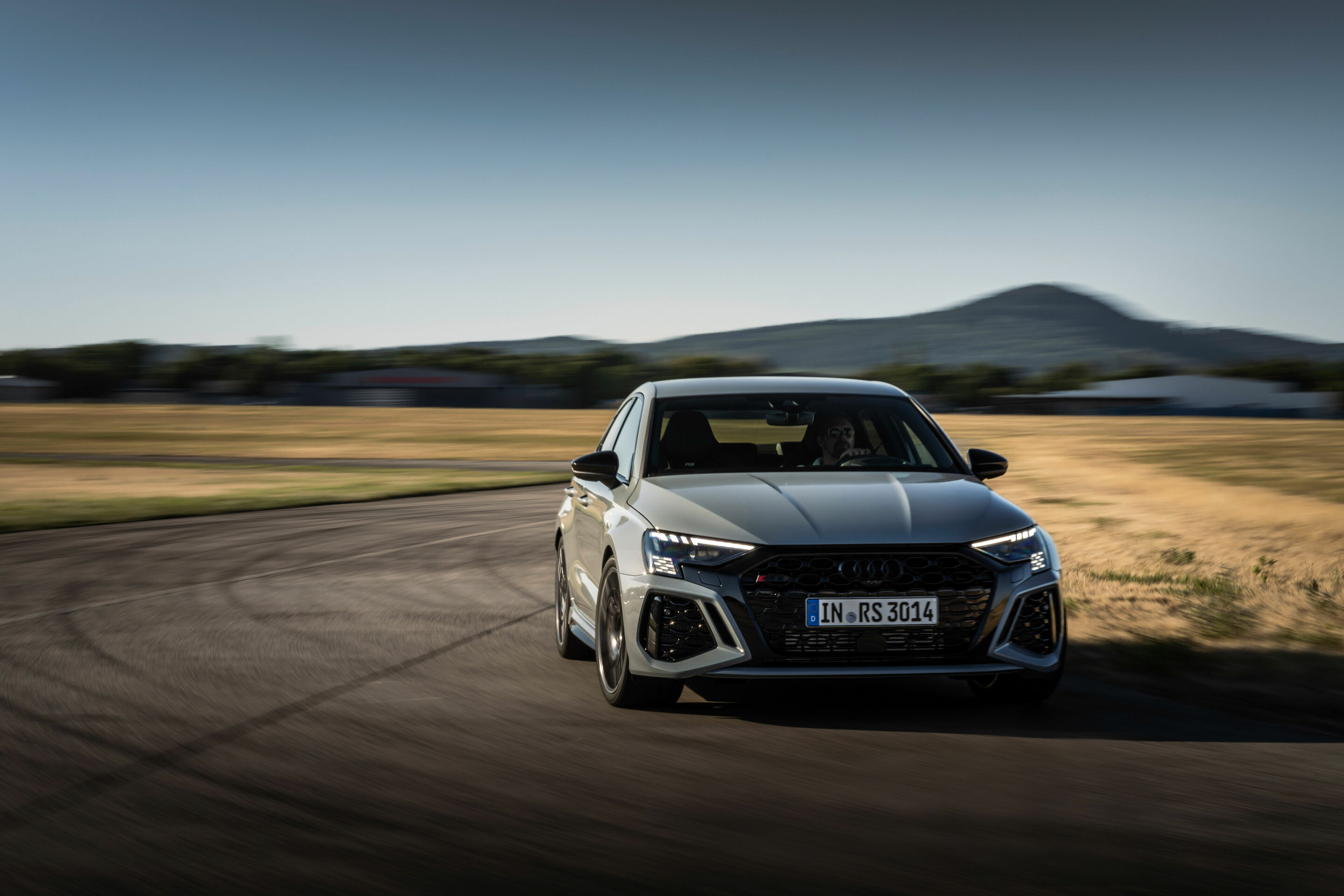 Audi RS 3 Sedan performance edition - Dynamic photo, Colour: Arrow Gray, Pearl Effect
