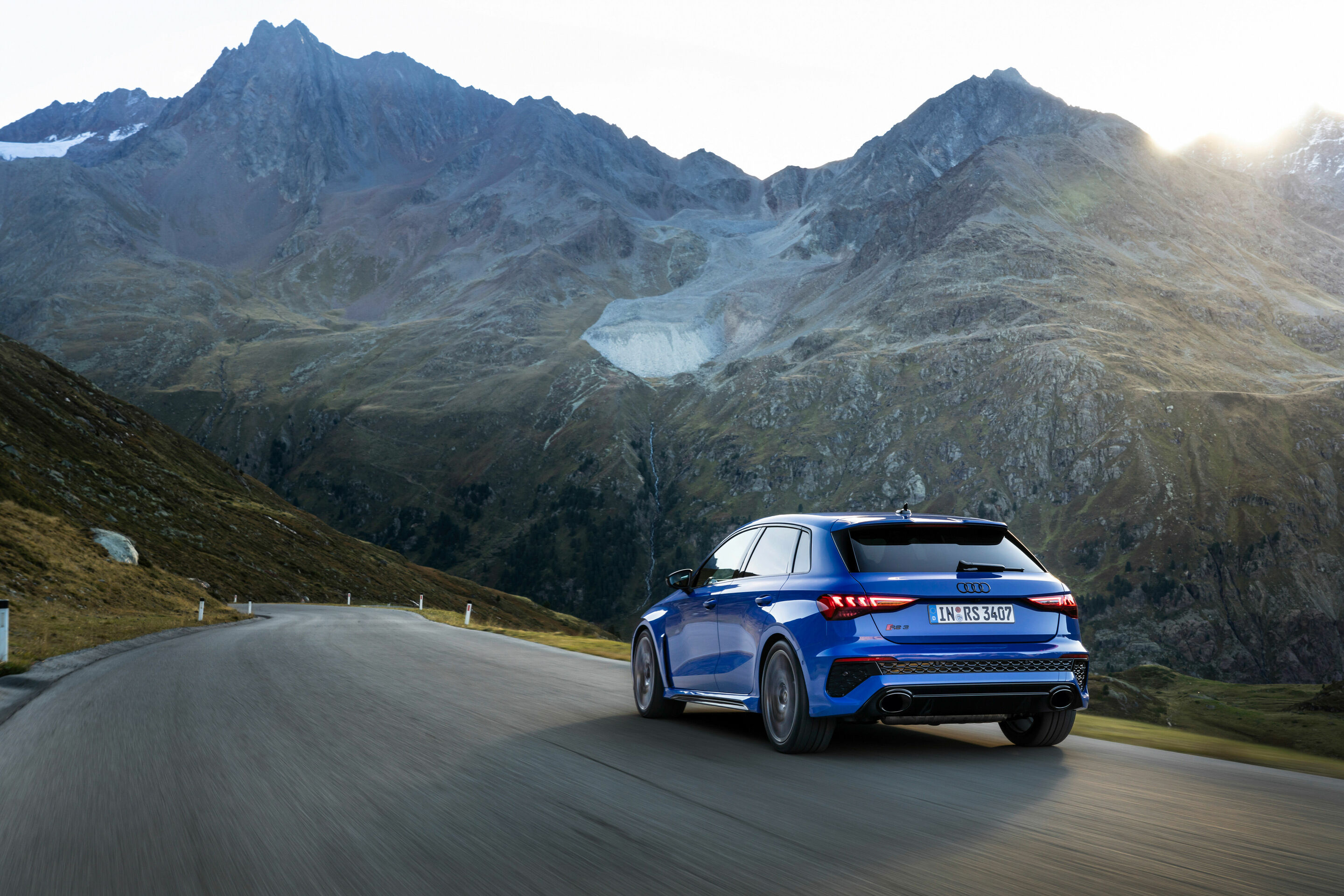 Audi RS 3 Sportback performance edition - Dynamic photo, Colour: Nogaro Blue, Pearl Effect .