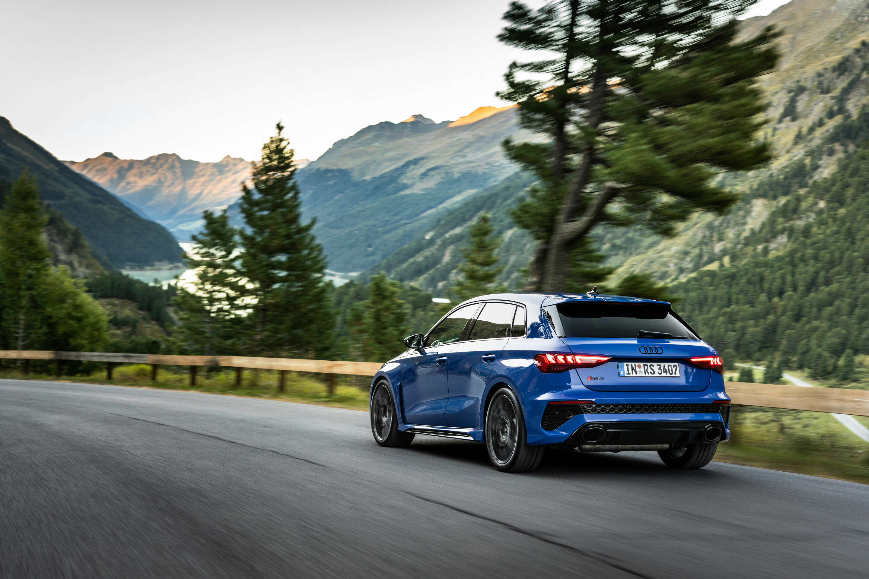 Audi RS 3 Sportback performance edition - Dynamic photo, Colour: Nogaro Blue, Pearl Effect .