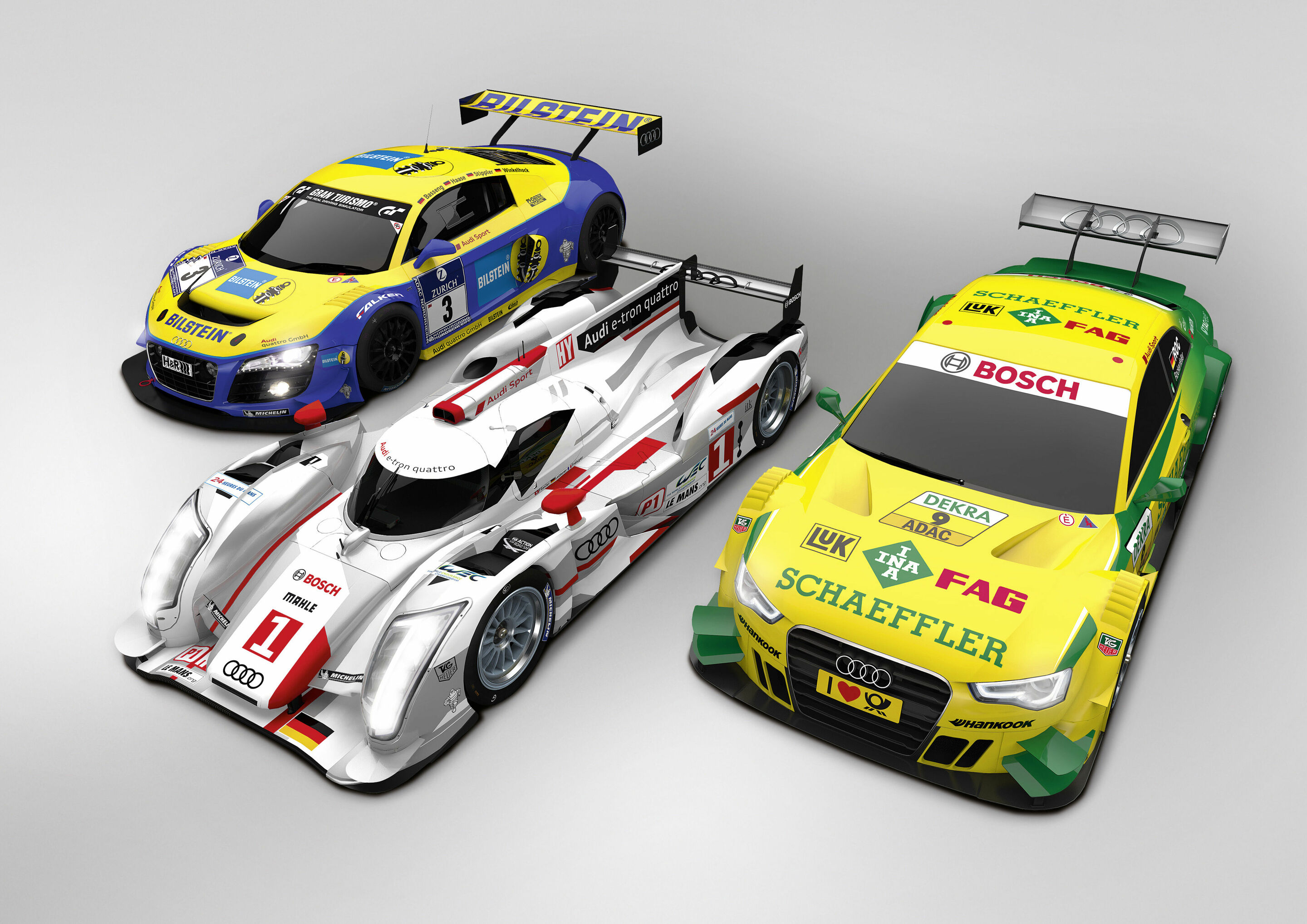 Audi: full speed ahead in motorsport too - Audi R8 LMS ultra, Audi R18 e-tron quattro, Audi A5 DTM.