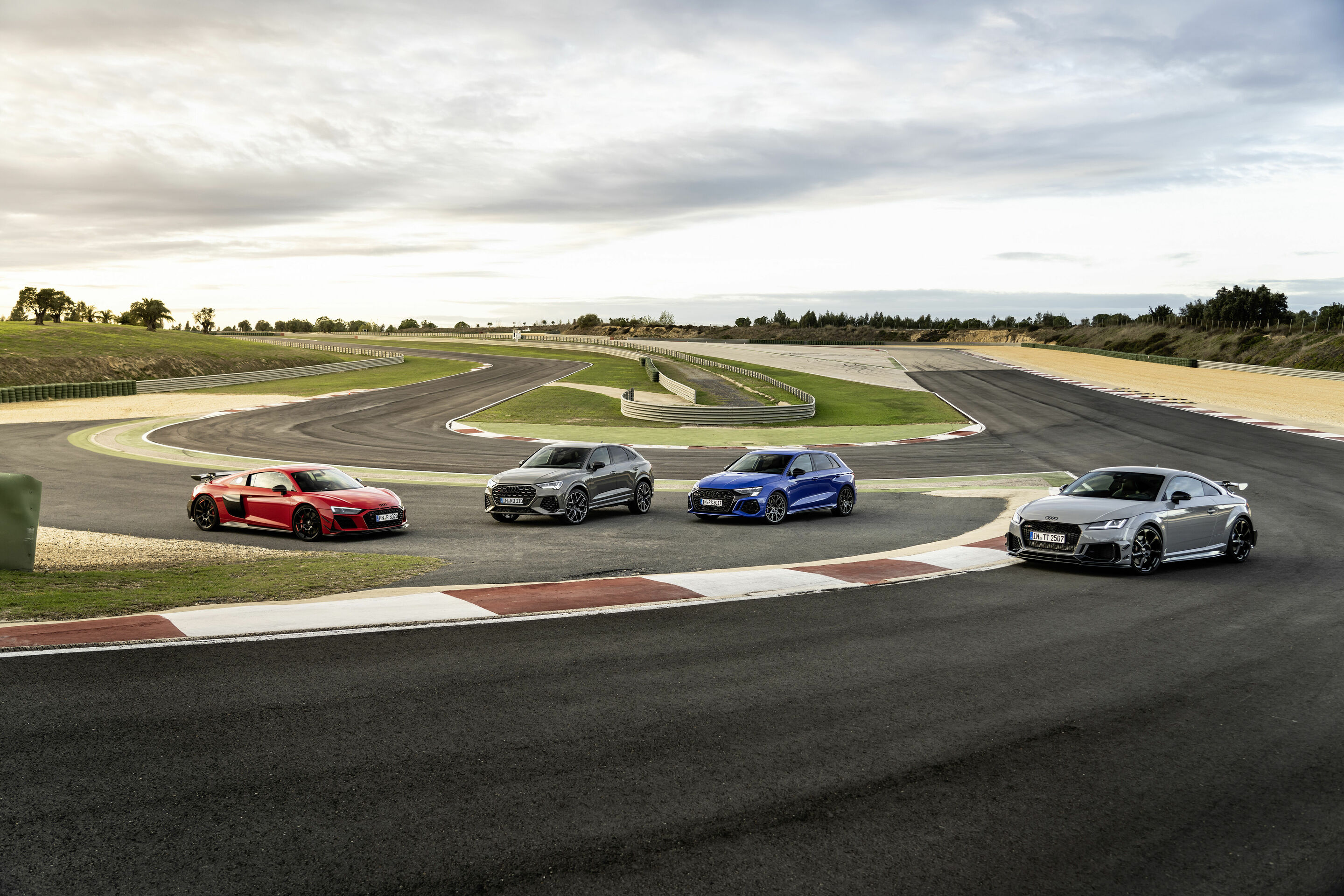 Audi Sport special editions - From left to right: Audi R8 Coupé V10 GT RWD, Audi RS Q3 edition 10 years, Audi RS 3 Sportback performance edition, Audi TT RS Coupé iconic edition.