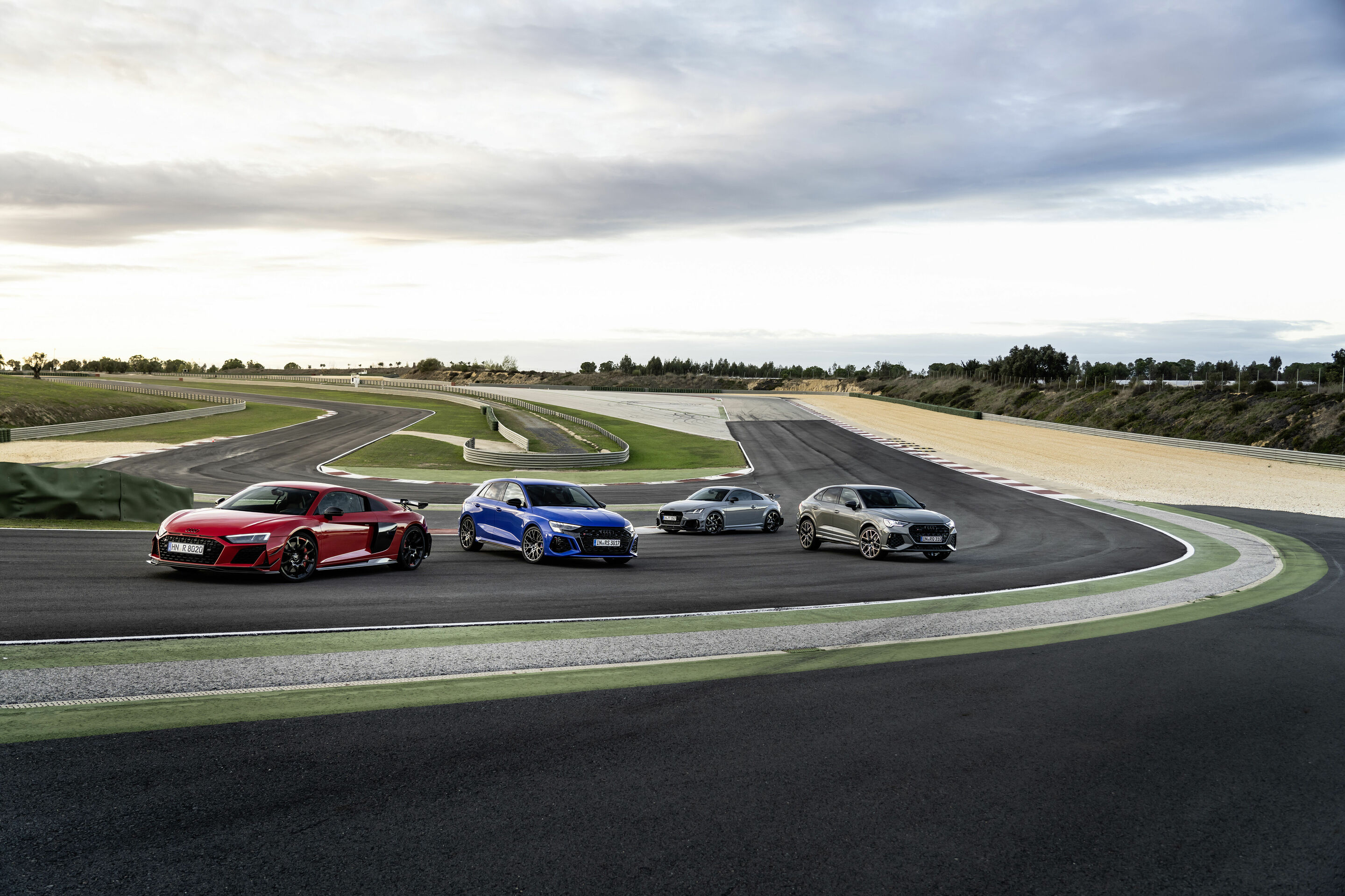 Audi Sport special editions - From left to right: Audi R8 Coupé V10 GT RWD, Audi RS 3 Sportback performance edition, Audi TT RS Coupé iconic edition, Audi RS Q3 edition 10 years.