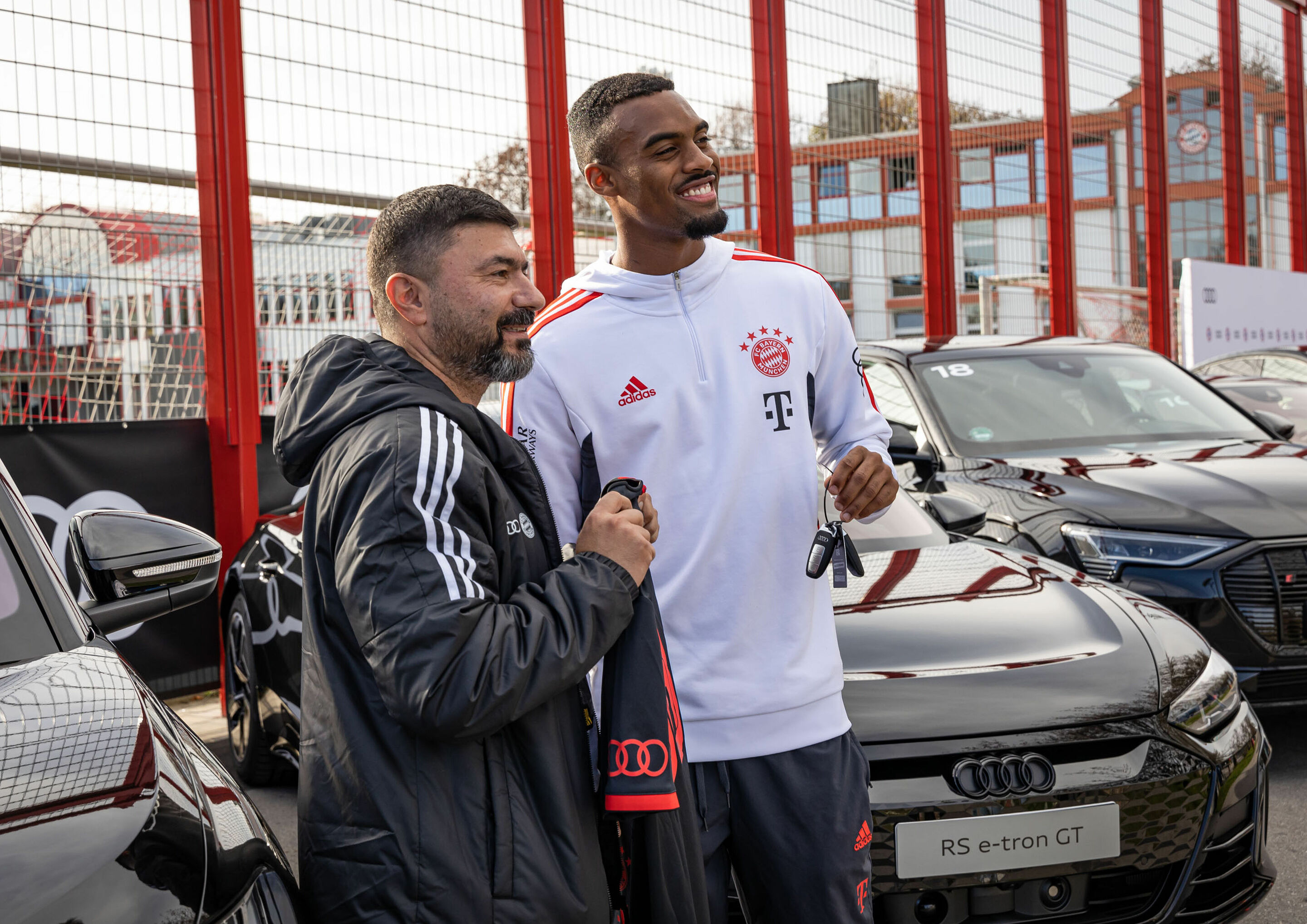 Audi vehicle handover - FC Bayern’s Ryan Gravenberch smiles during the vehicle handover at Säbener Straße.