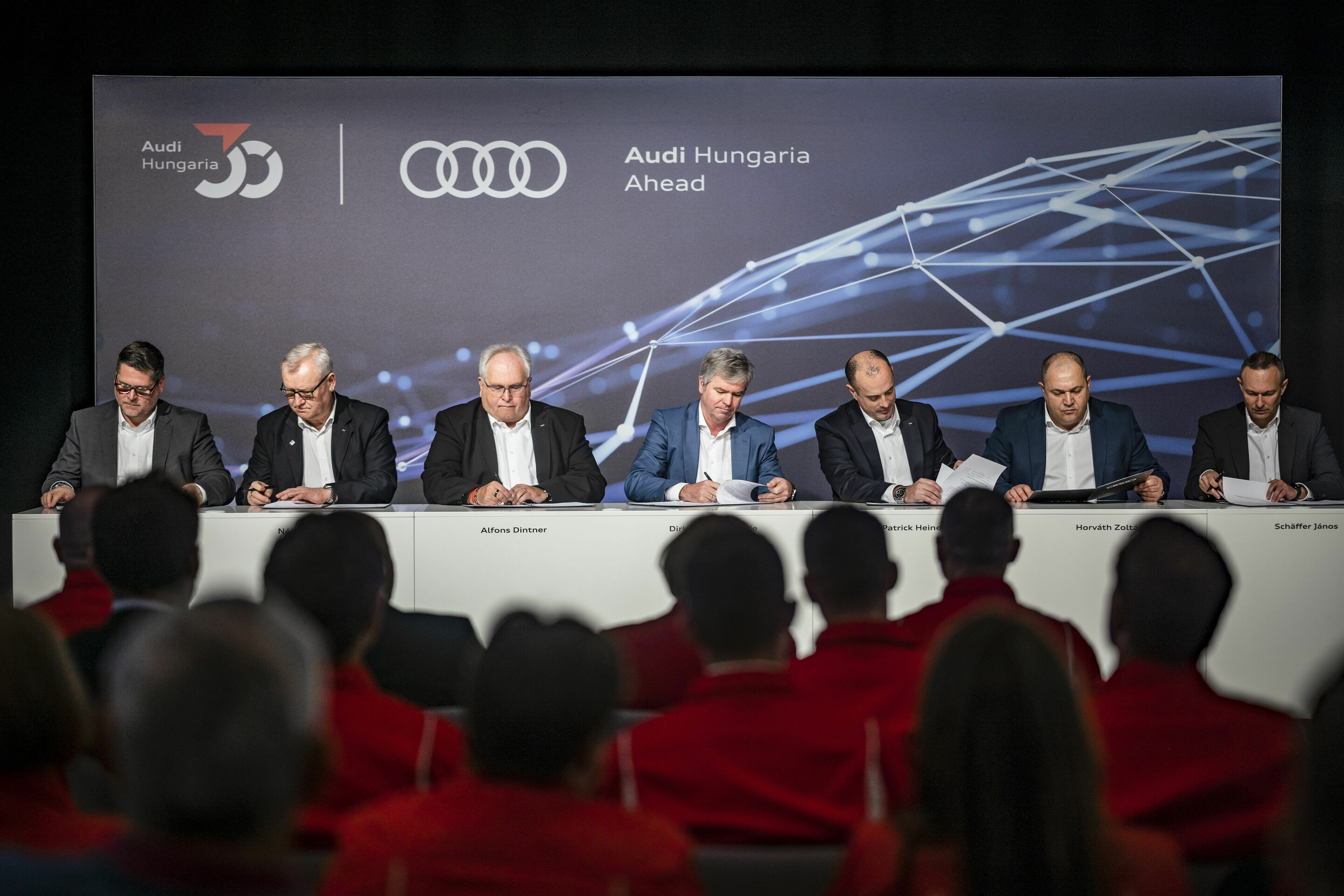 Audi Hungaria Founds Subsidiary AUDI HUNGARIA AHEAD Kft. - From left to right: Andreas Kattendick, Managing Director of AUDI HUNGARIA AHEAD Kft., Sándor Németh, Chairman of the Independent Trade Union of Audi Hungaria and Member of the Supervisory Commission...