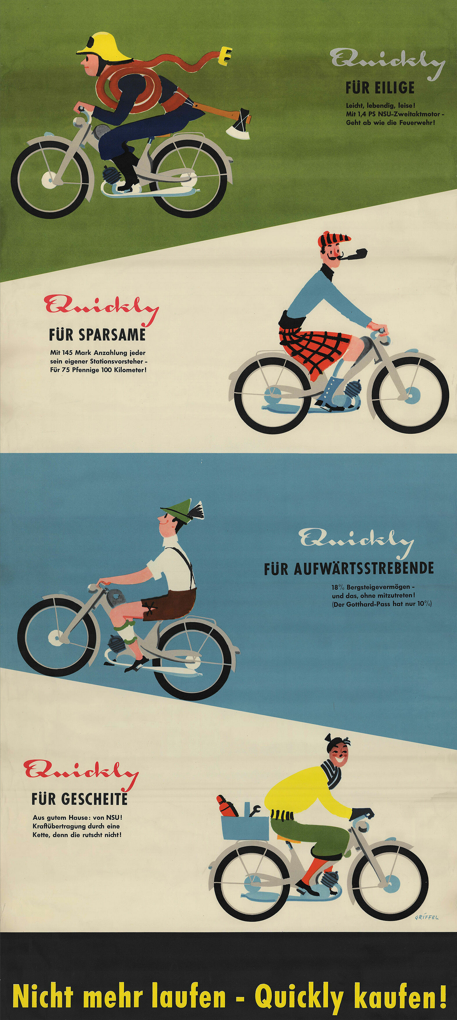 Traditionsmarke NSU und der Audi-Standort Neckarsulm: 150 Jahre Innovation und Transformation - Werbesprüche von NSU haben nicht selten Kultstatus erreicht – wie zum Beispiel der Slogan: „Nicht mehr laufen – Quickly kaufen!“.