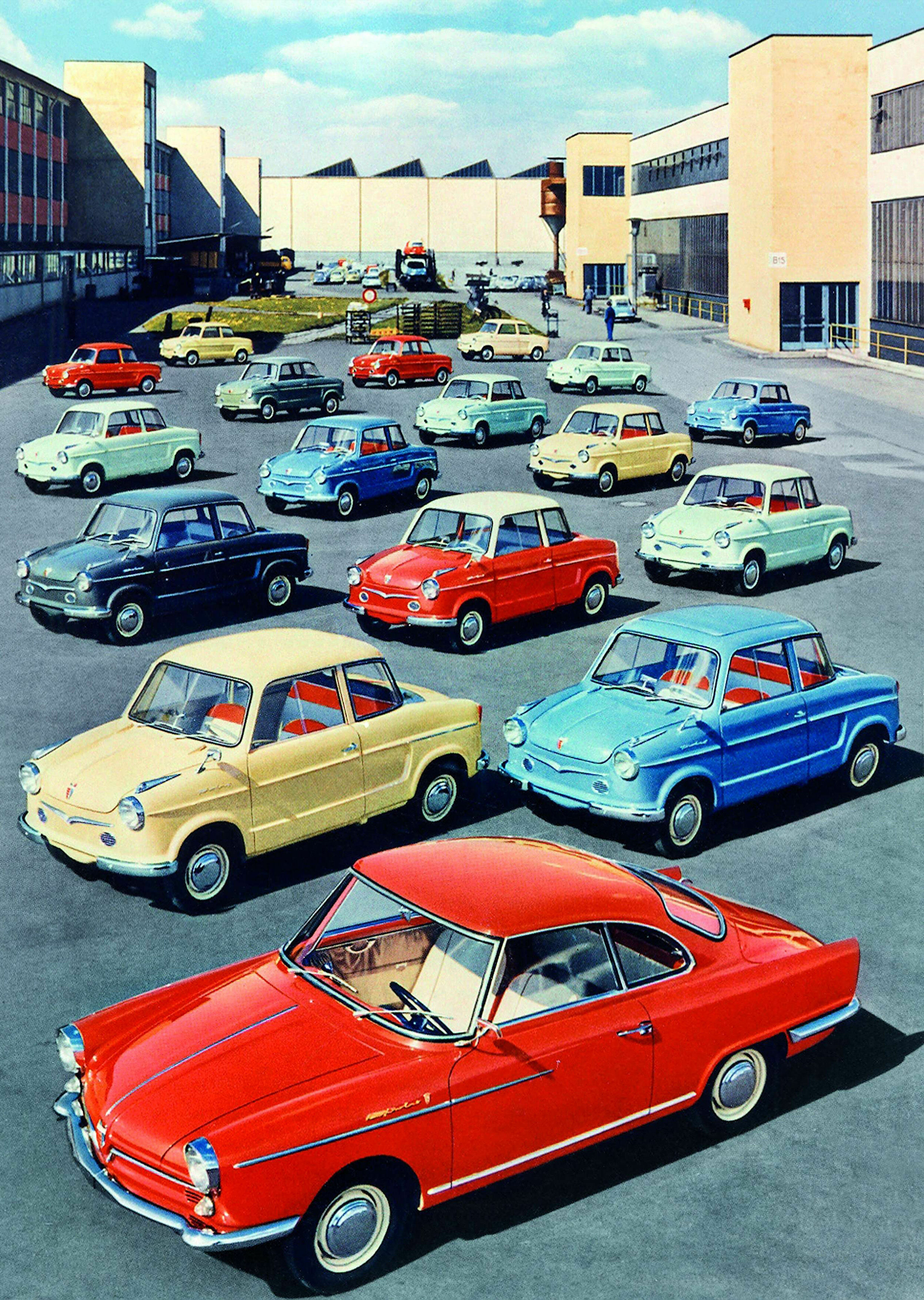 The traditional NSU brand and Audi’s Neckarsulm site: 150 years of innovation and transformation - An advertising poster with the Prinz I and Sportprinz.