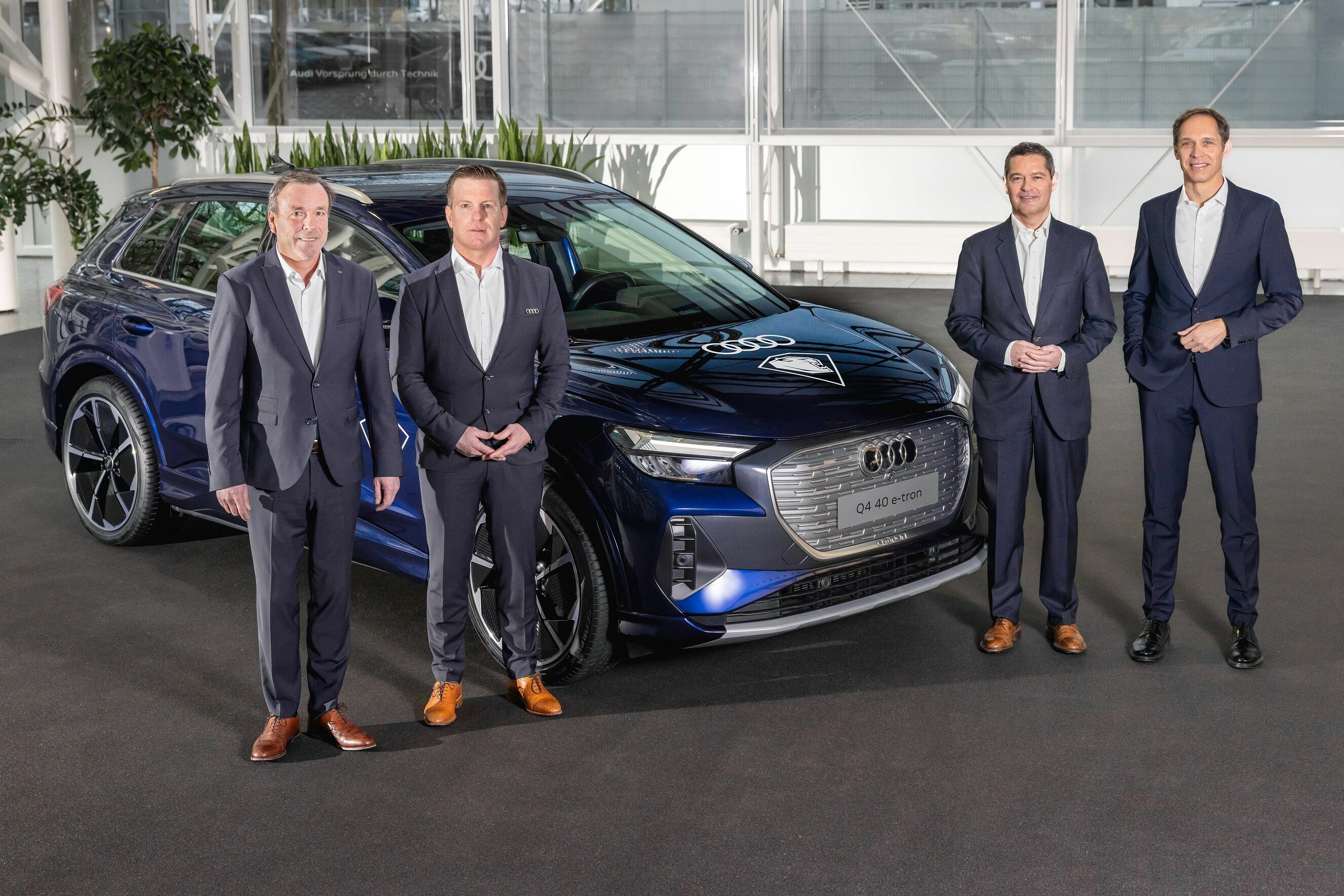 Audi and ERC Ingolstadt again renew partnership for the long term - Agreeing to renew the partnership between AUDI AG and ERC Ingolstadt once again: ERC General Manager Claus Liedy, ERC Sporting Director Tim Regan, Xavier Ros, Member of the Board of Management...