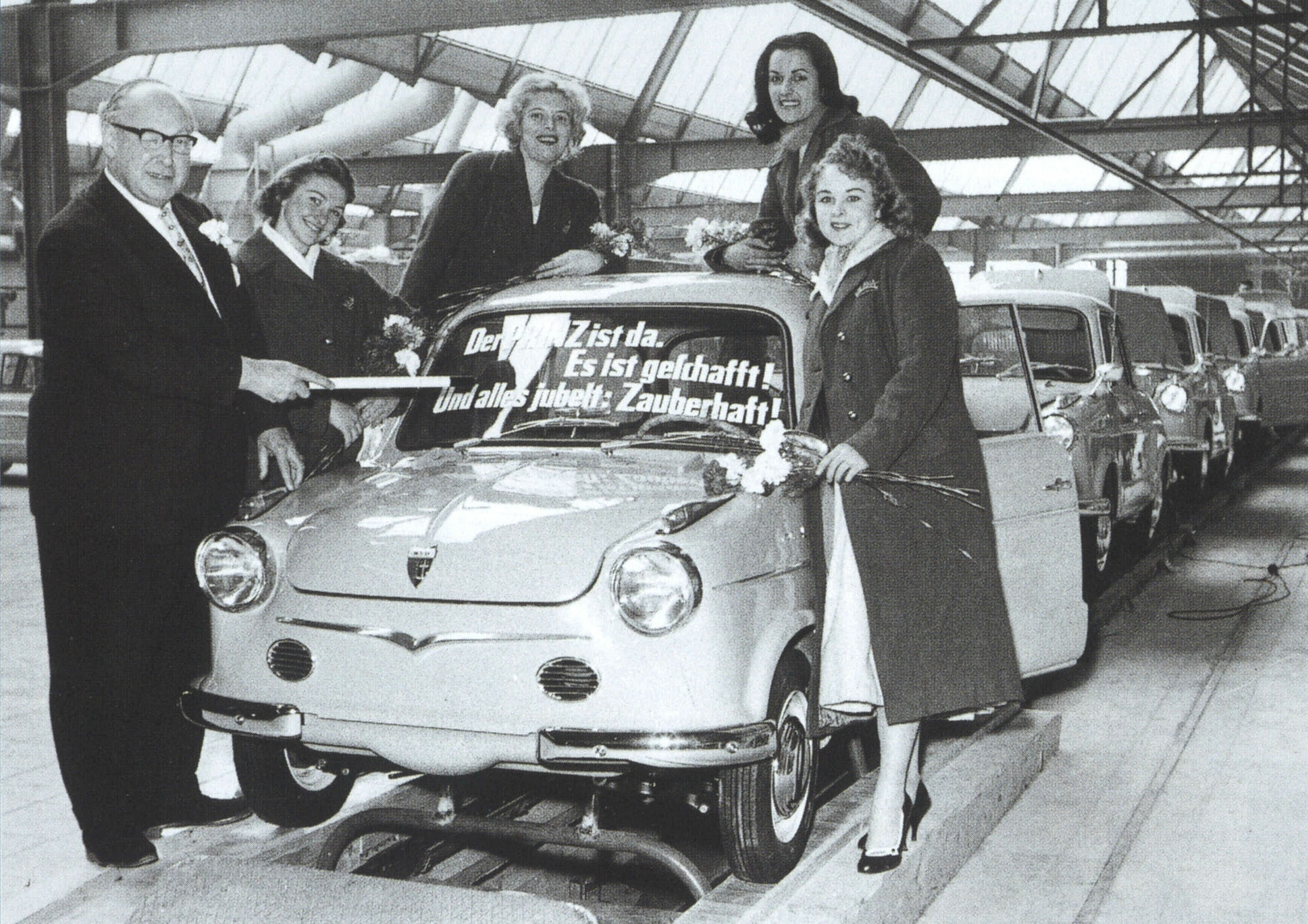 On March 4, 1958, the first NSU Prinz rolled off the assembly line - On the windshield was written, “The Prinz is here. We did it! And everyone’s cheering. Delightful!”