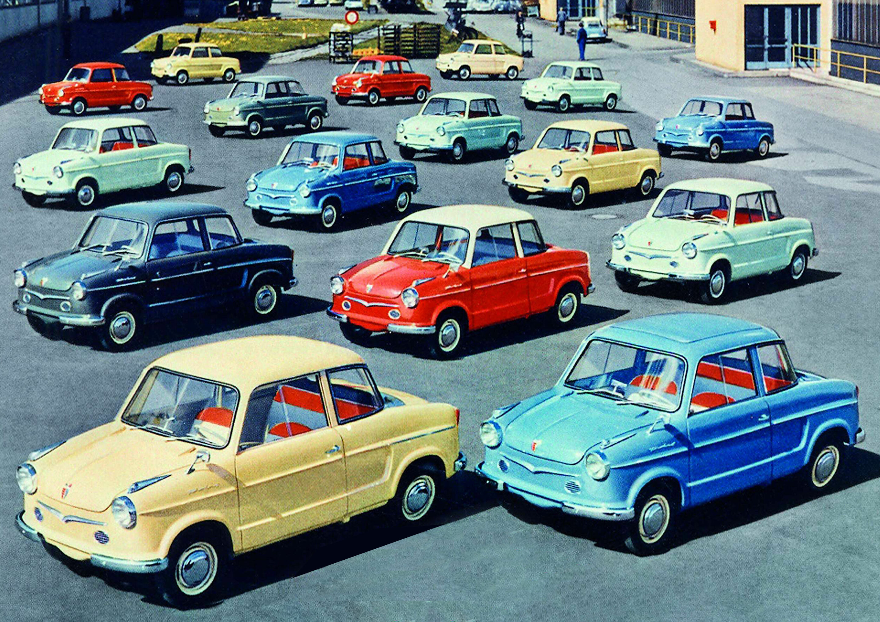 Traditional NSU brand and Audi’s Neckarsulm location - 150 years of innovation and transformation; an advertising poster showing the Prinz I and Sportprinz