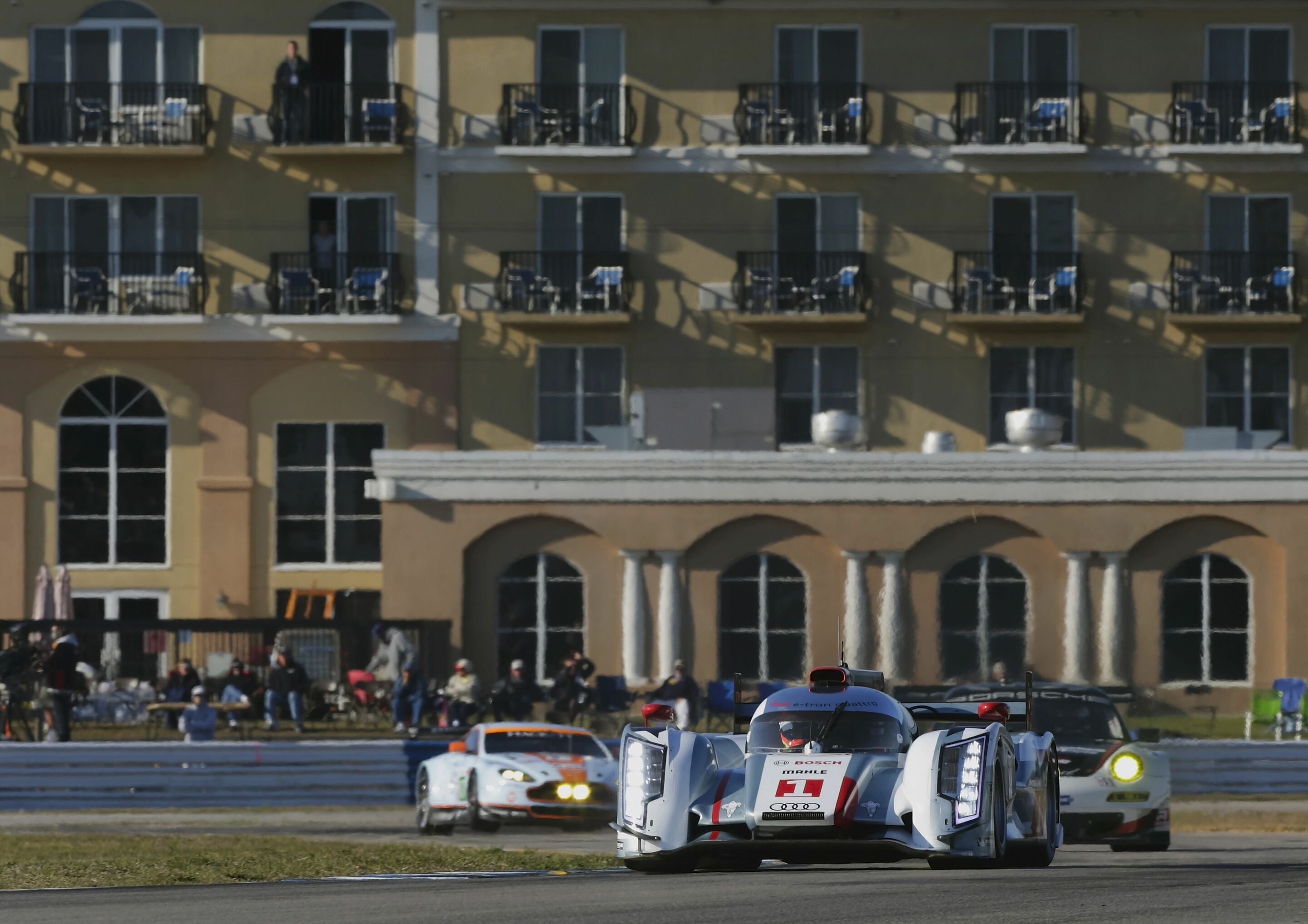 The Audi R18 e-tron quattro of Marcel Fässler (CH), Benoît Tréluyer (F) and Oliver Jarvis (GB)