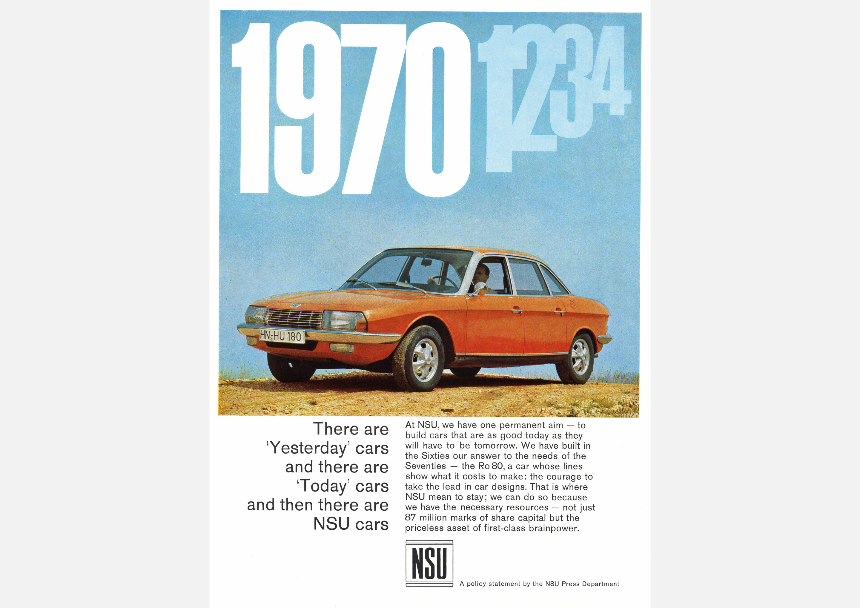 NSU Ro 80 - Selbstbewusst: eine englische Werbeanzeige für den NSU Ro 80 von 1970.