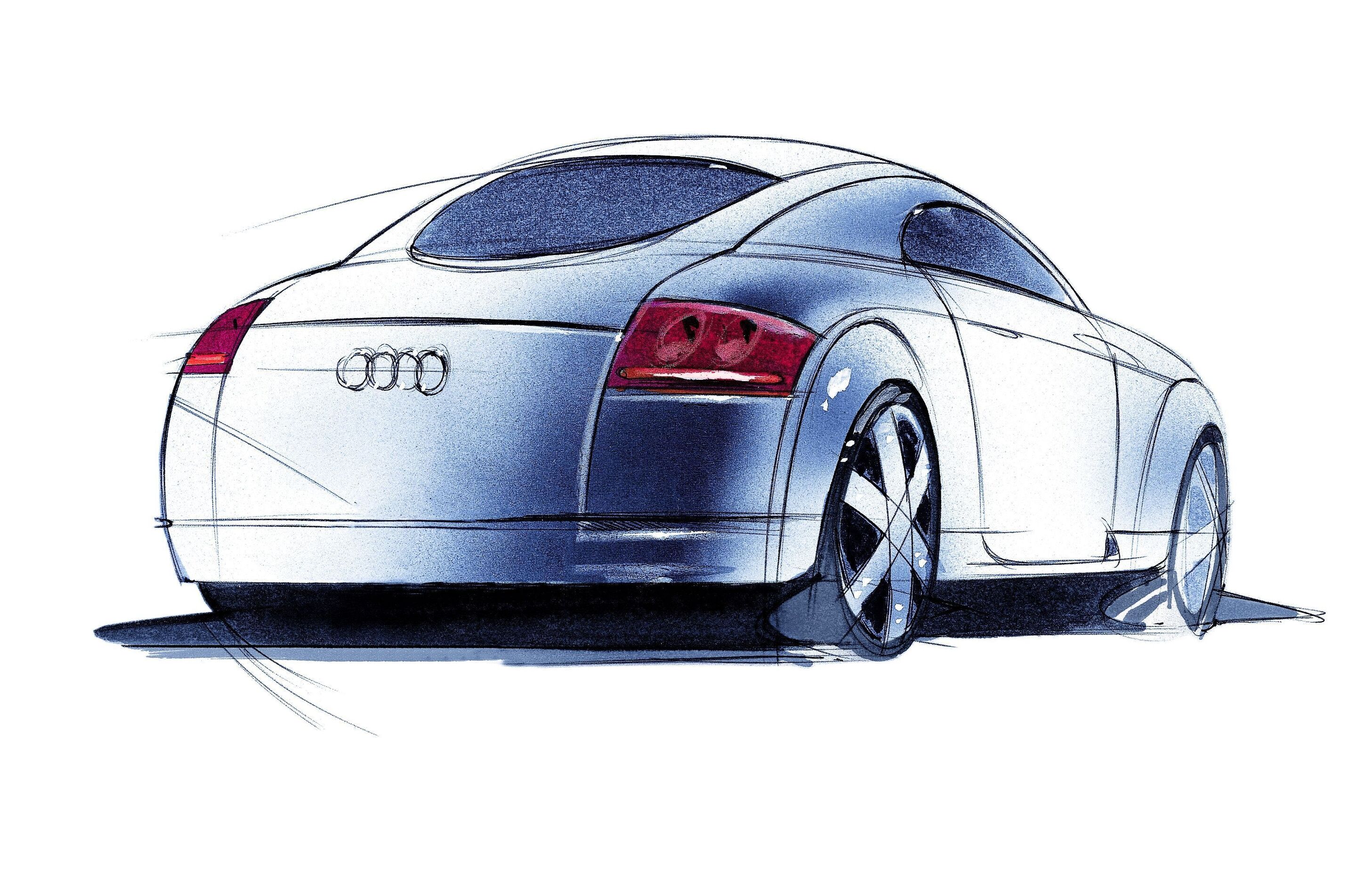 A timeless design icon: The Audi TT turns 25 (until 2023) - Audi TT Coupé design sketch (rear view).