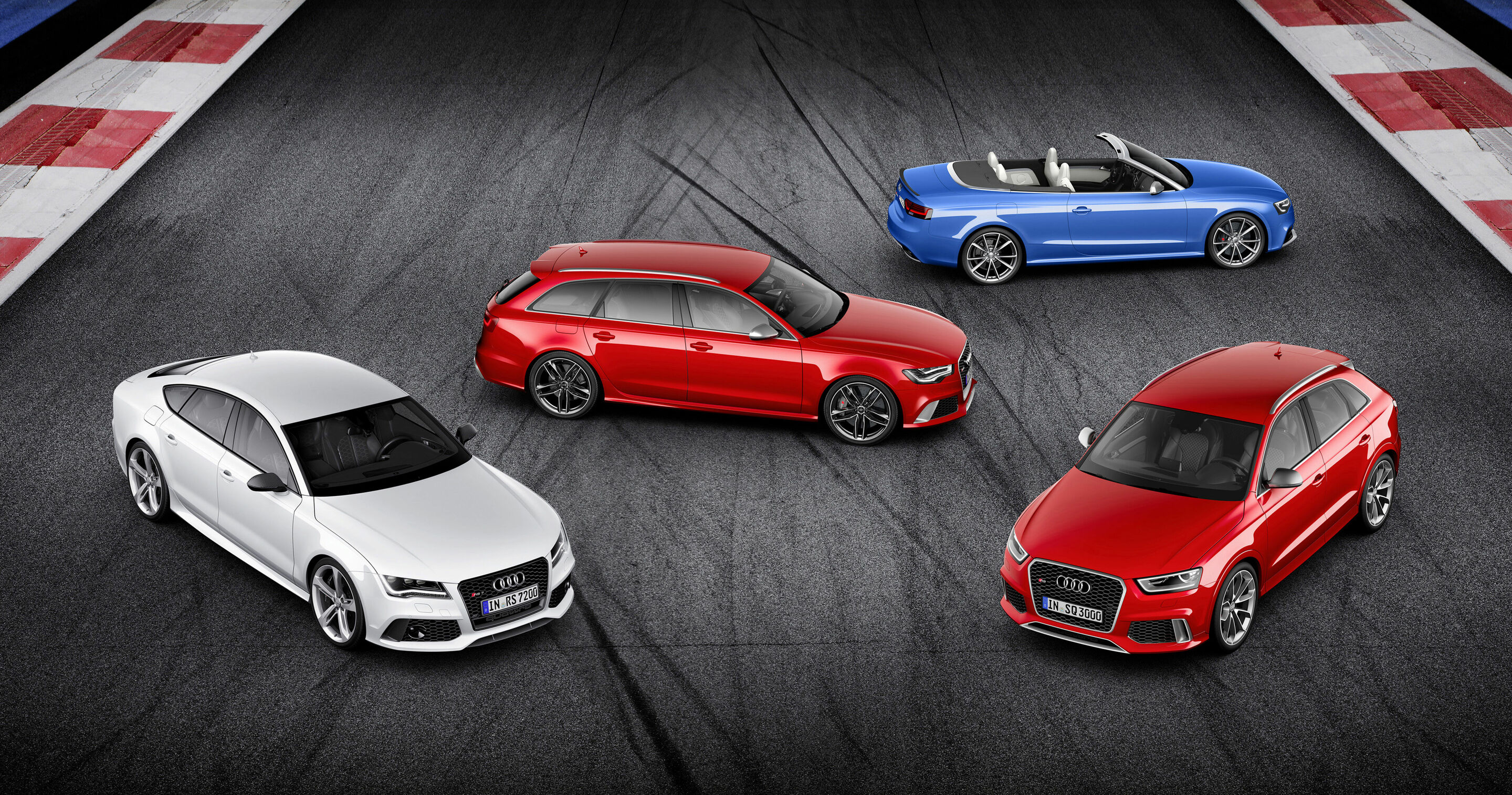 Audi RS launches 2013 - Four Audi RS launches in 2013 (from left: Audi RS 7 Sportback, RS 6 Avant, RS 5 Cabriolet, RS Q3)