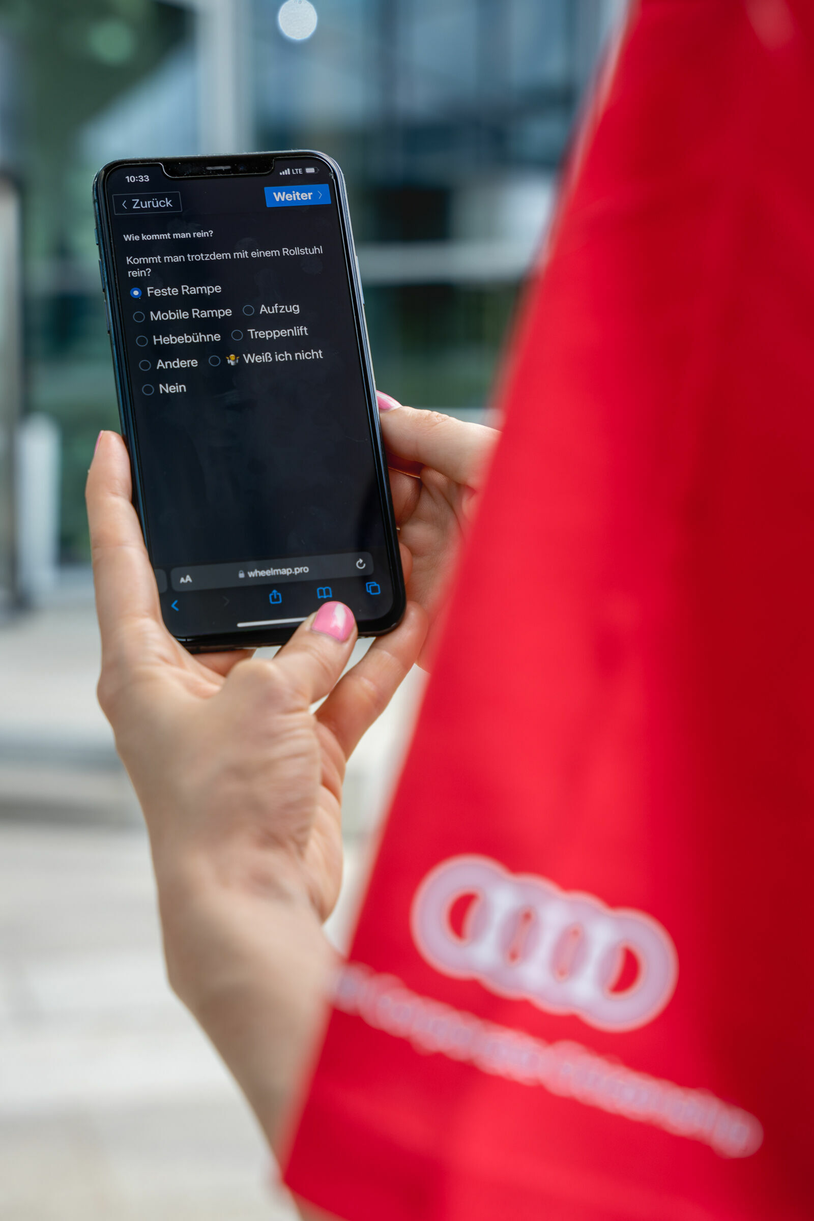 Audi Social Day - Employees will tour their local areas and assess the wheelchair accessibility of different locations via Wheelmap on June 24, 2023.