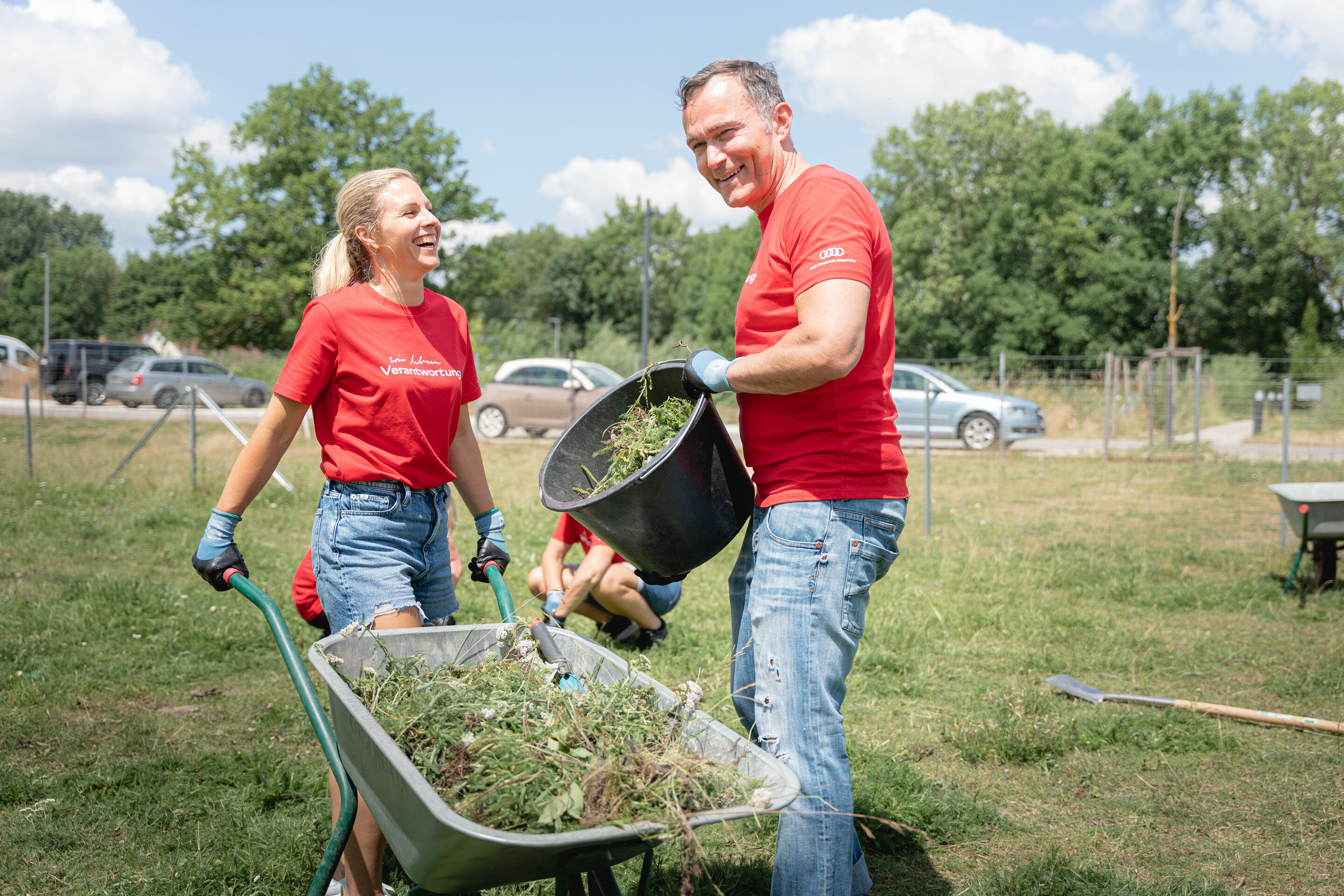 Audi Social Day - On June 24, 2023, Audi employees are teaming up with multiple organizations to champion social causes. Pictured: Project "Pallet Furniture & Alpaca Meadow" in the Hollerhaus Münchsmünster.