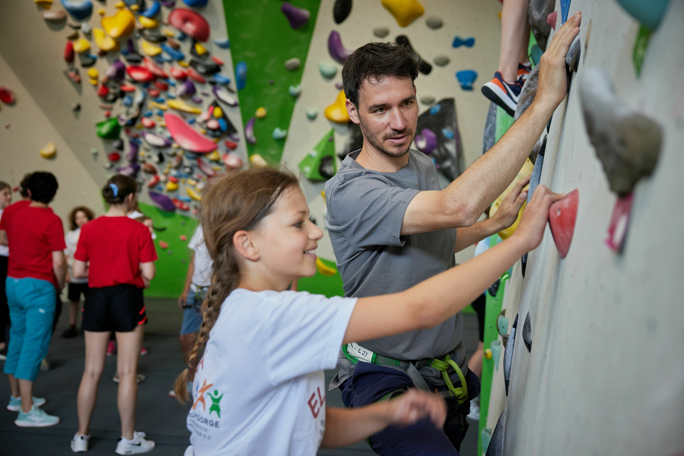 Audi Social Day - On June 24, 2023, Audi employees are teaming up with multiple organizations to champion social causes. Pictured: Project "Climbing with siblings of seriously ill children" for the ELISA association, DAV climbing hall, Ingolstadt, including...
