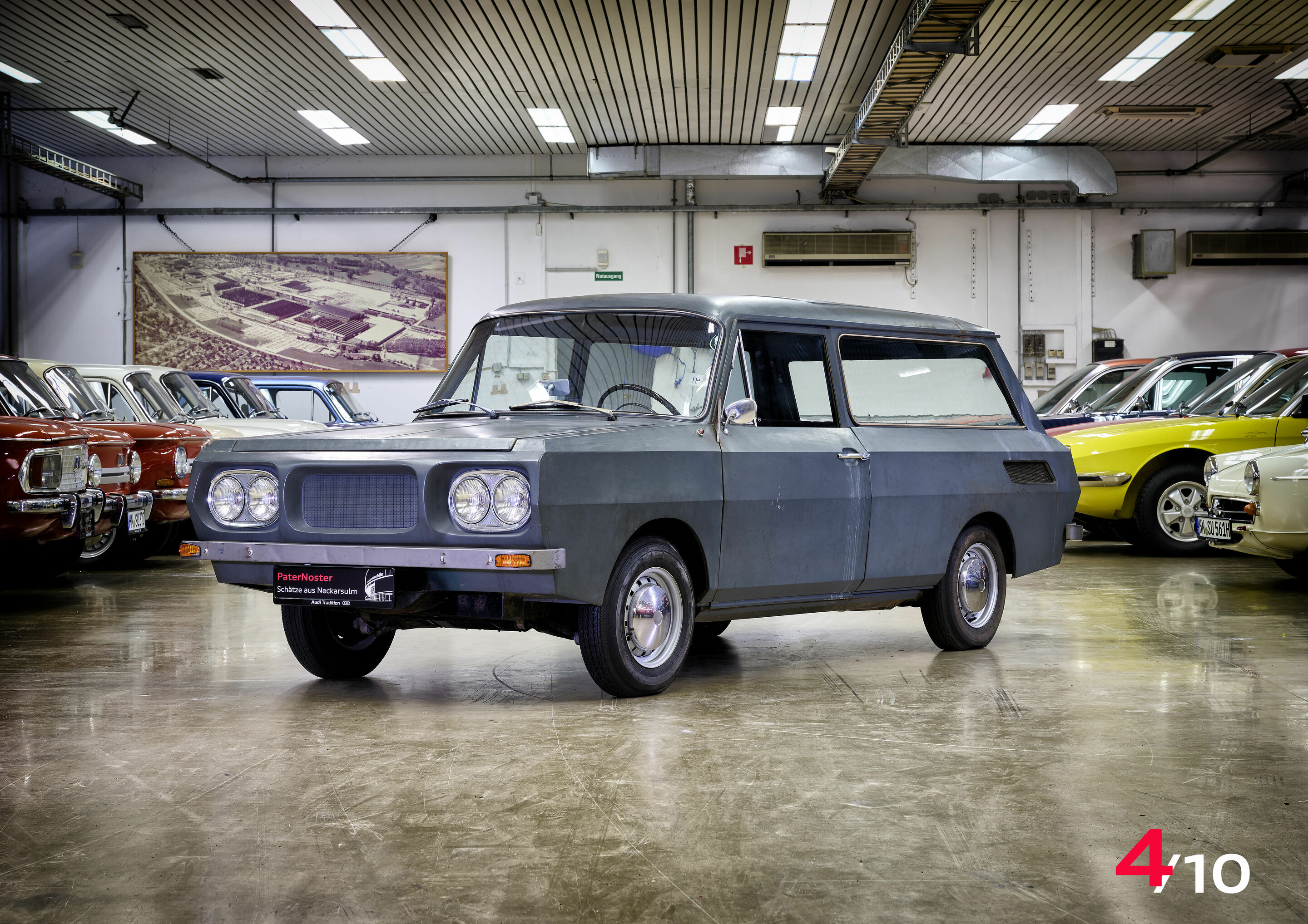 Der NSU „Uruguay“ - So steht er heute in der historischen Fahrzeugsammlung der AUDI AG. Frontansicht.