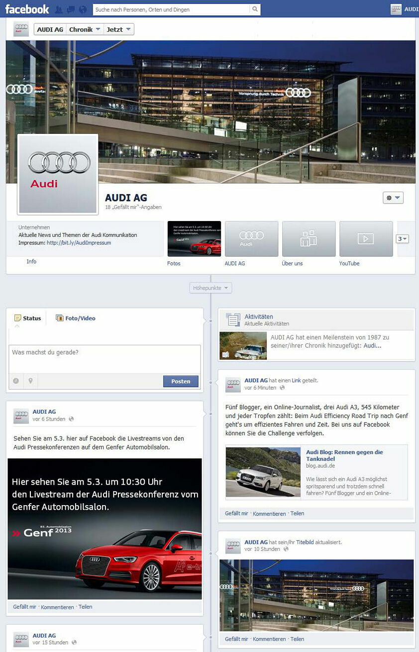 Audi Kommunikation jetzt auf Facebook - Die neue Facebook-Seite der Audi Kommunikation.