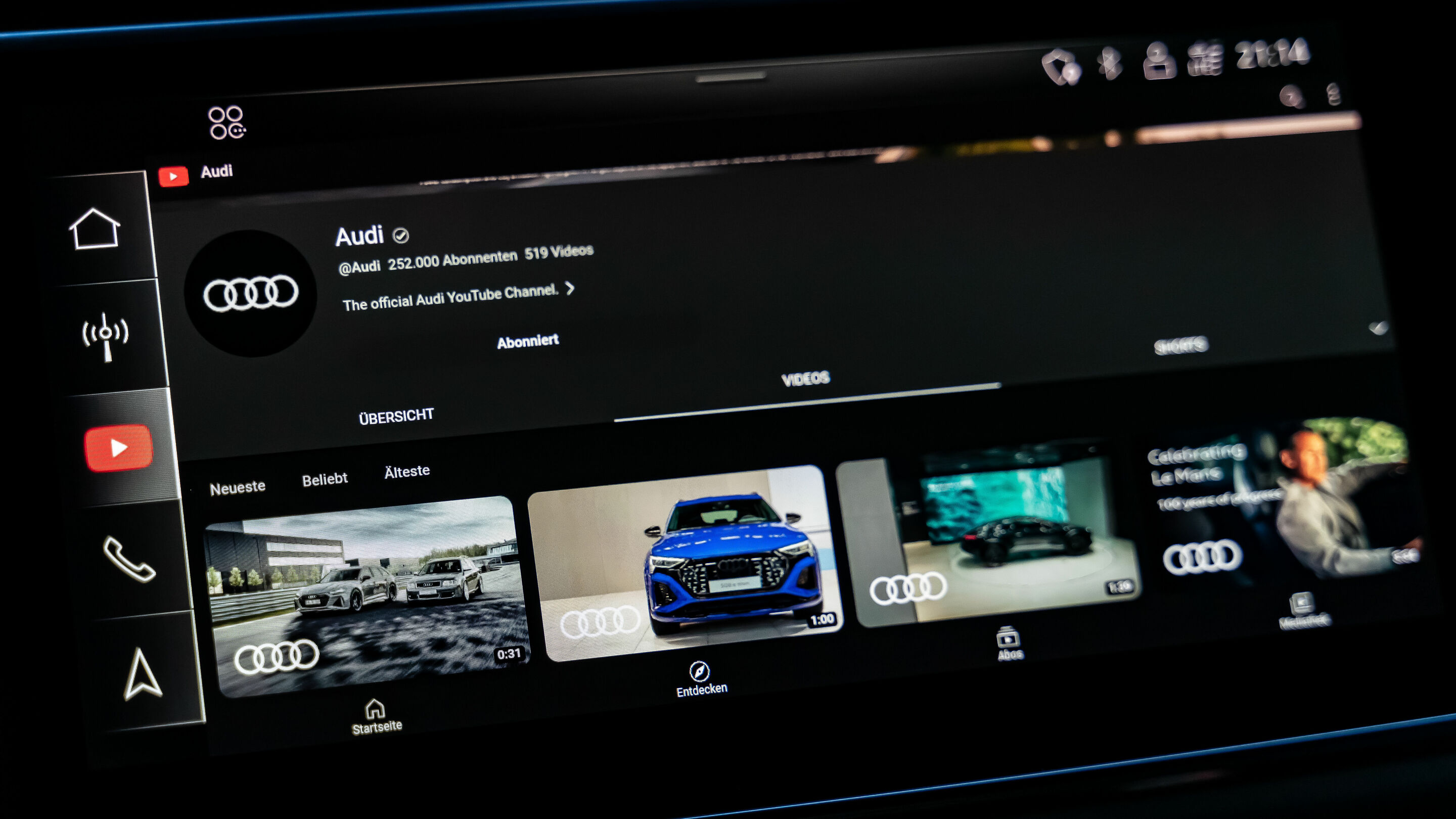 Audi integriert YouTube in eine Vielzahl seiner Modelle - Audi integriert die weltweit größte Videoplattform YouTube in das Infotainmentsystem ausgewählter Modelle. Möglich wird dies durch einen neuen Store für Apps.