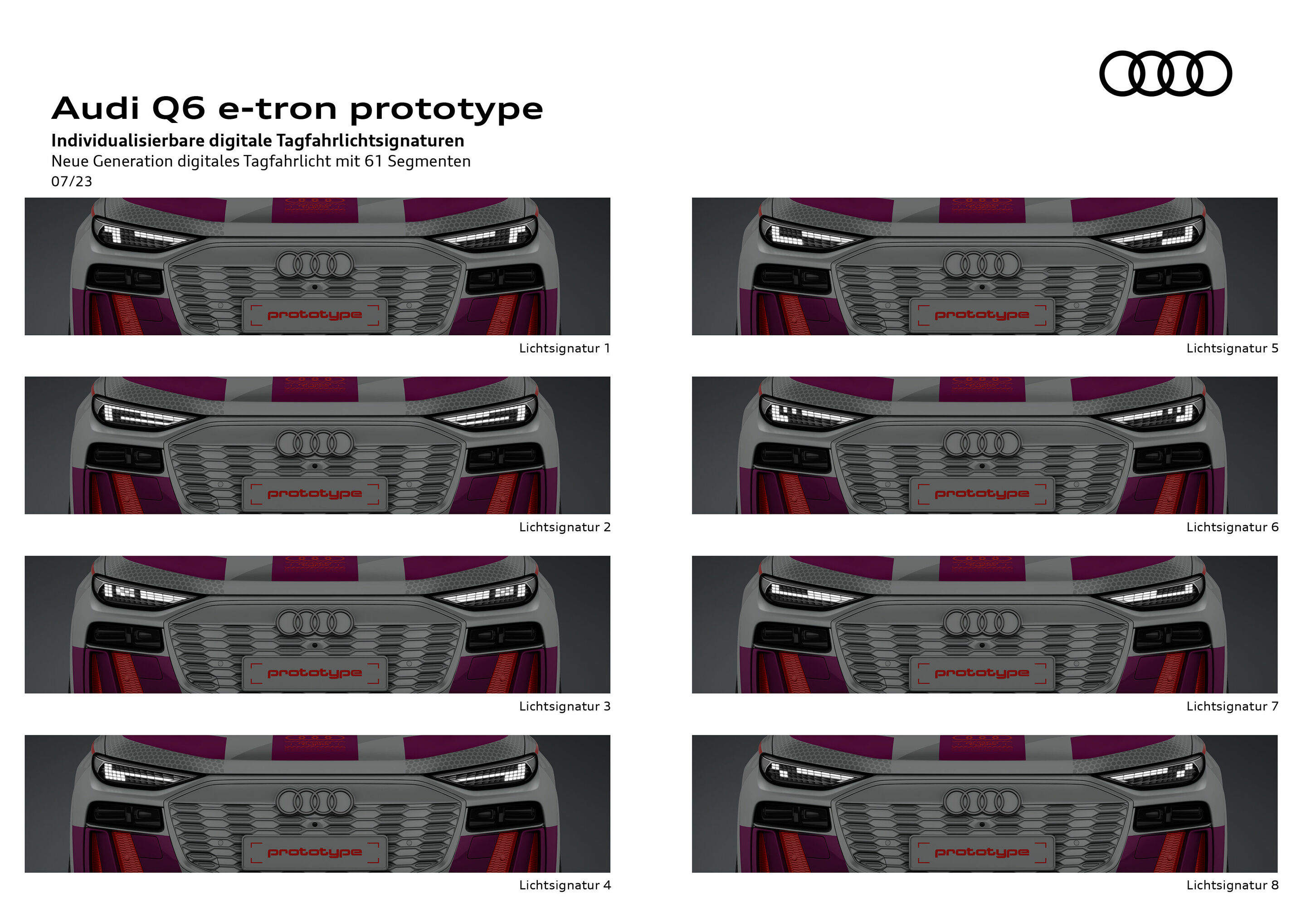 Illustration - Audi Q6 e-tron Prototyp - Individualisierbare digitale Tagfahrlichtsignaturen