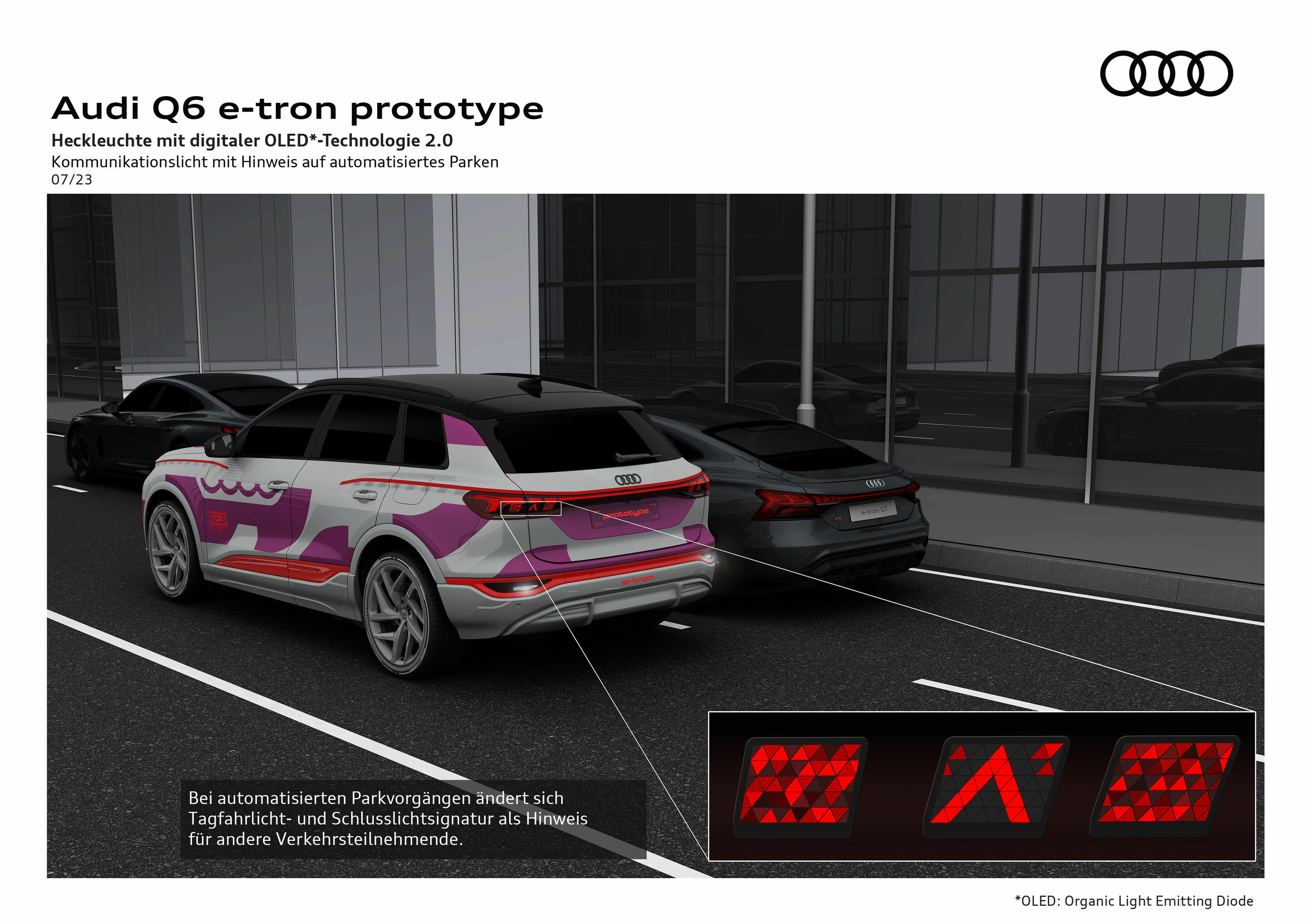 Illustration - Audi Q6 e-tron Prototyp - Heckleuchte mit digitaler OLED-Technologie 2.0