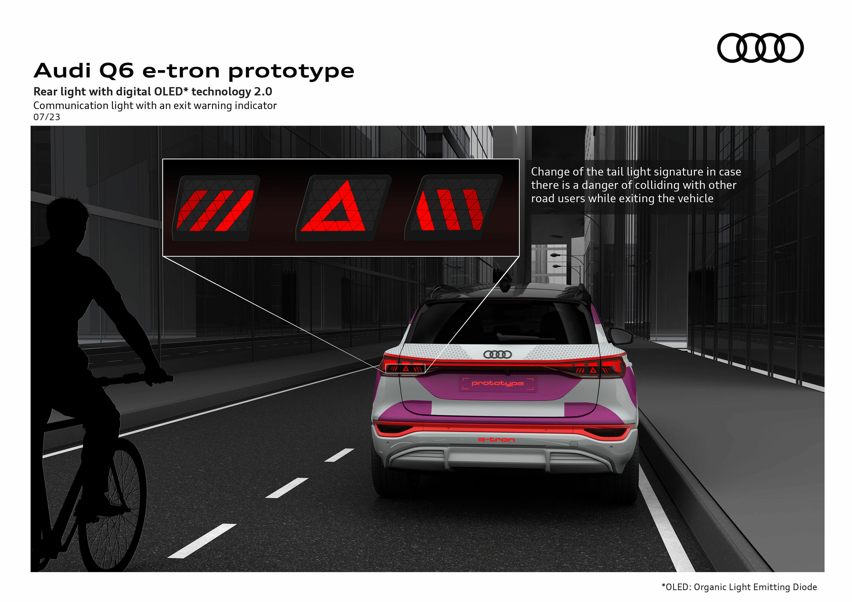 Illustration - Audi Q6 e-tron prototype - Rear light with digital OLED technology 2.0