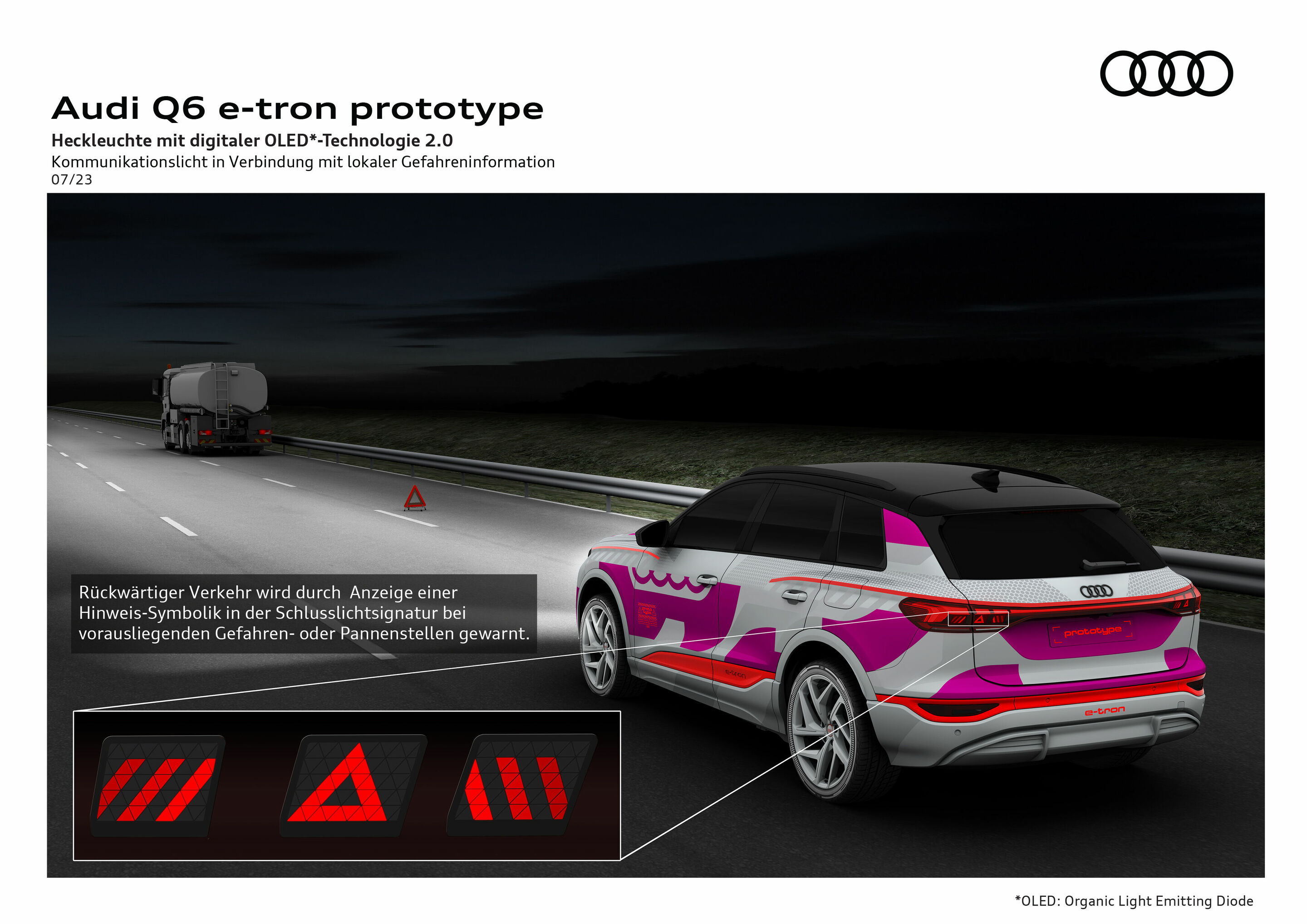 Illustration - Audi Q6 e-tron Prototyp - Heckleuchte mit digitaler OLED-Technologie 2.0