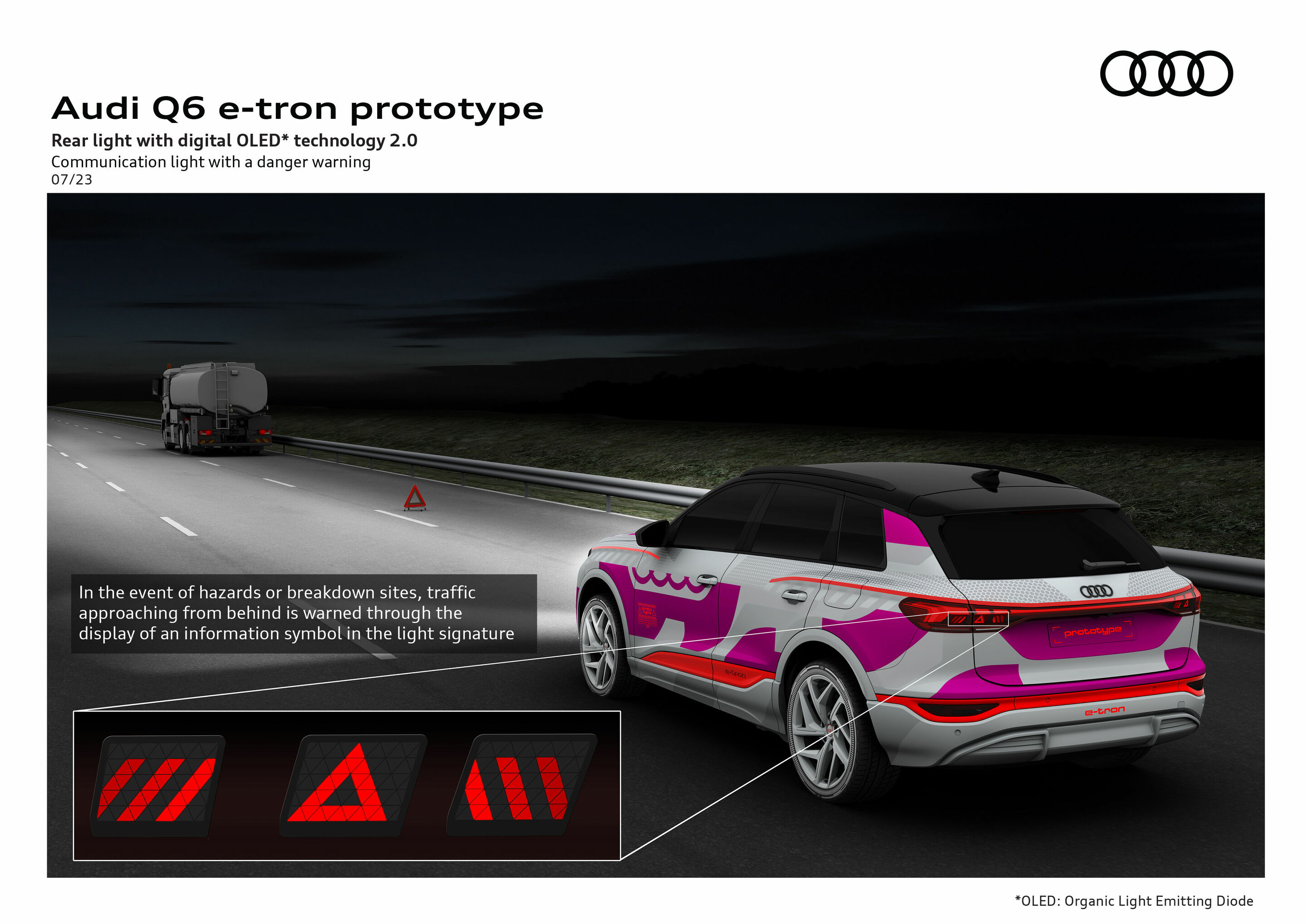 Illustration - Audi Q6 e-tron prototype - Rear light with digital OLED technology 2.0