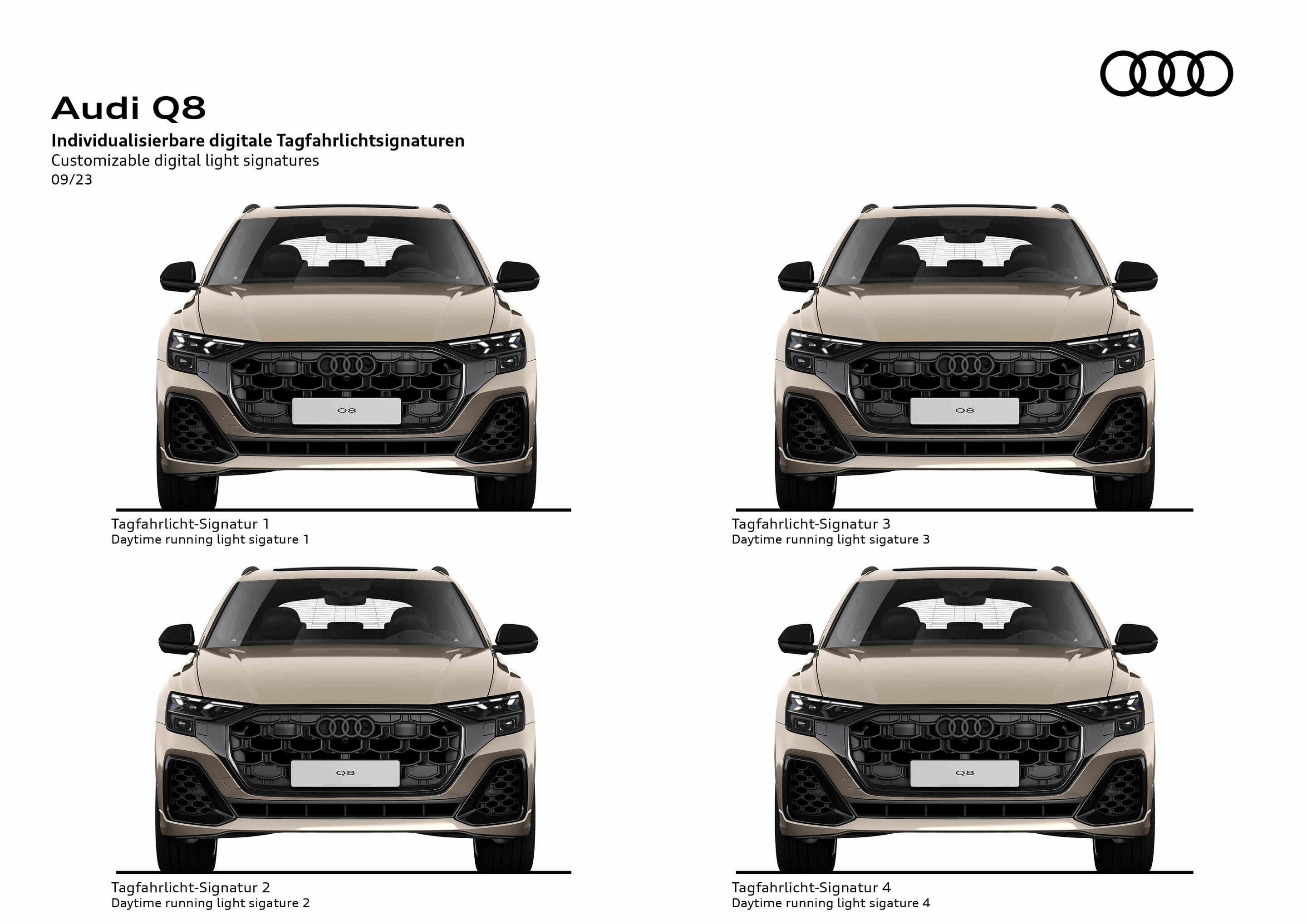 Illustration - Audi Q8 - Individualisierbare digitale Tagfahrlichtsignaturen
