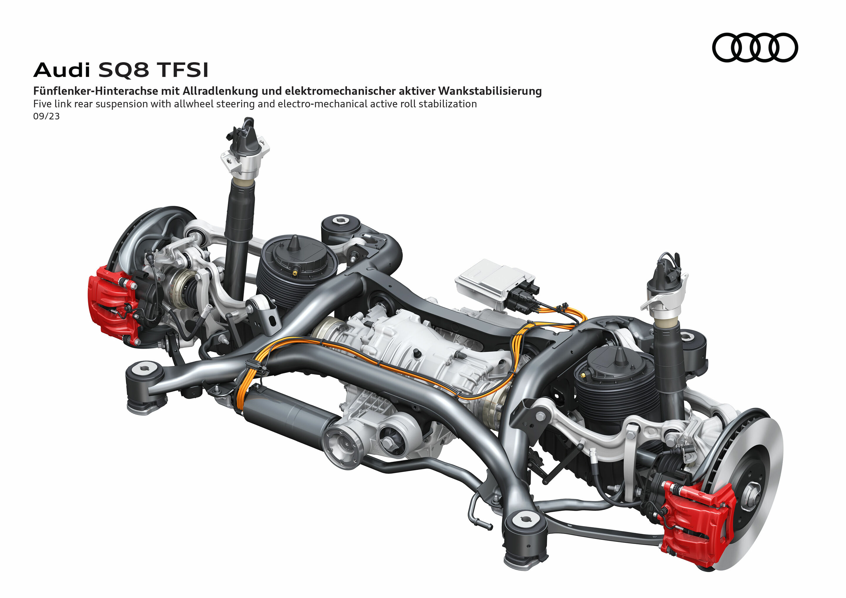 Illustration - Audi SQ8 TFSI - Five link rear suspension with allwheel steering and electro-mechanical active roll stabilization