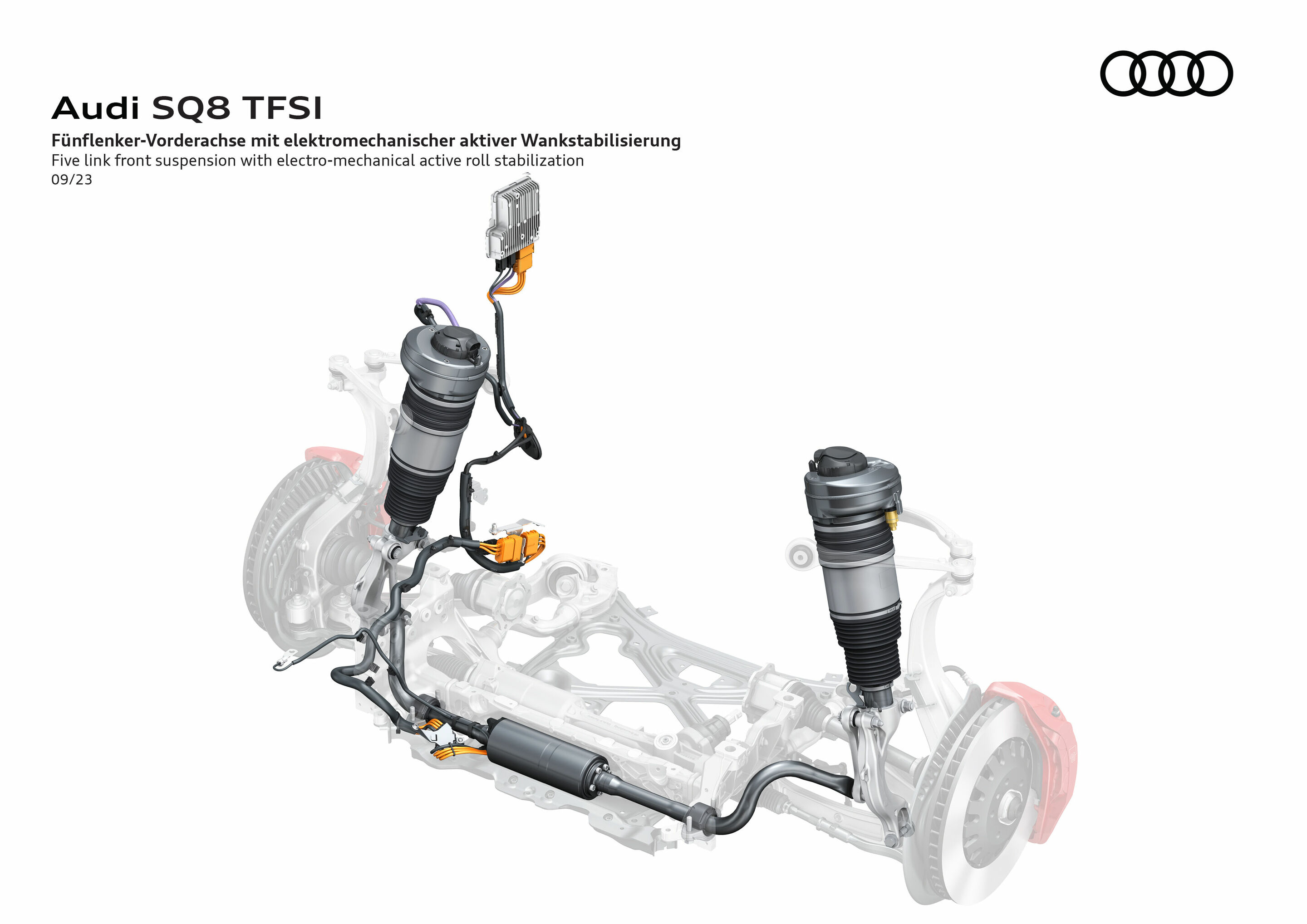 Illustration - Audi SQ8 TFSI - Five link front suspension with electro-mechanical active roll stabilization