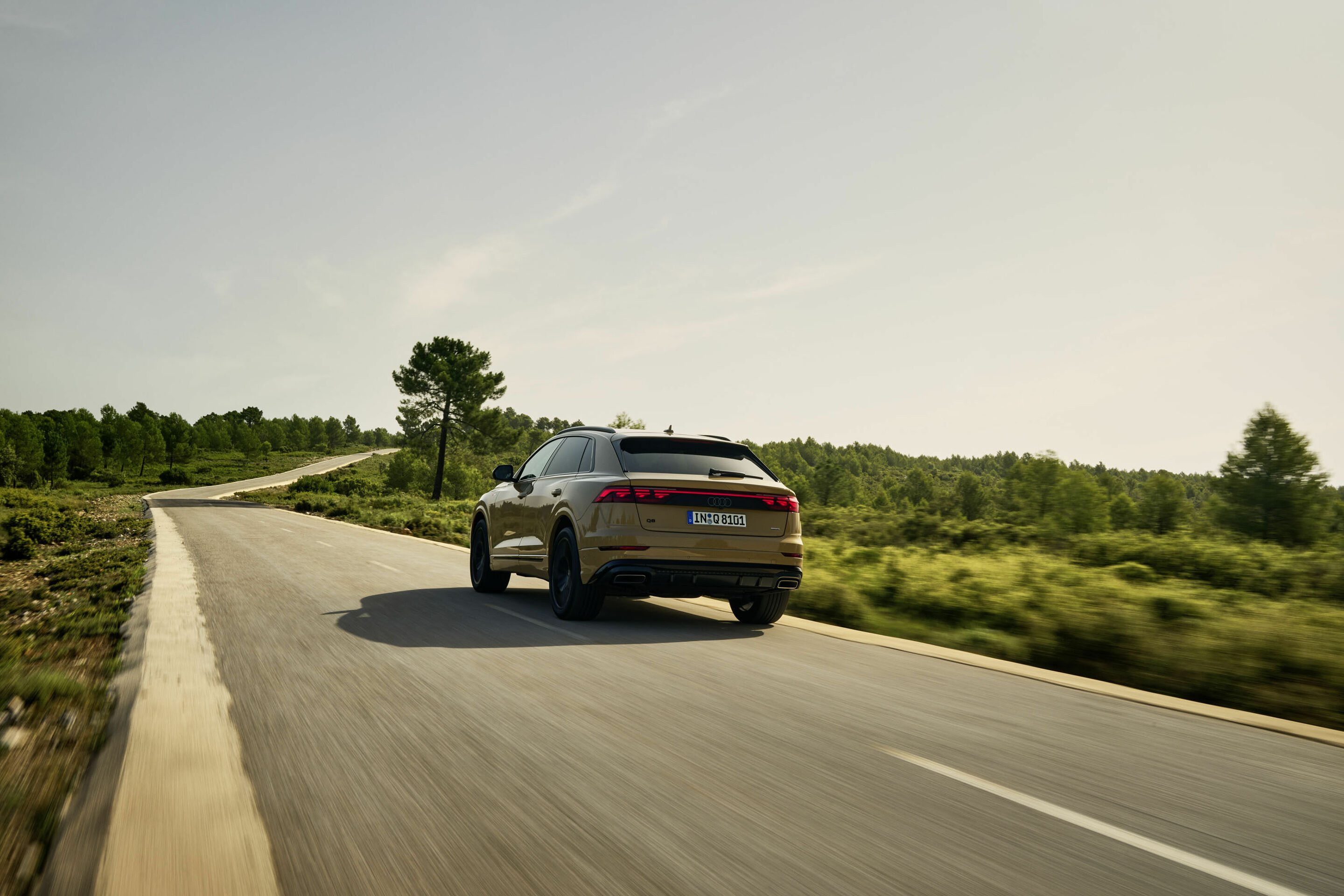 Audi Q8 - Fahraufnahme, 
Farbe: Sakhirgold Metallic