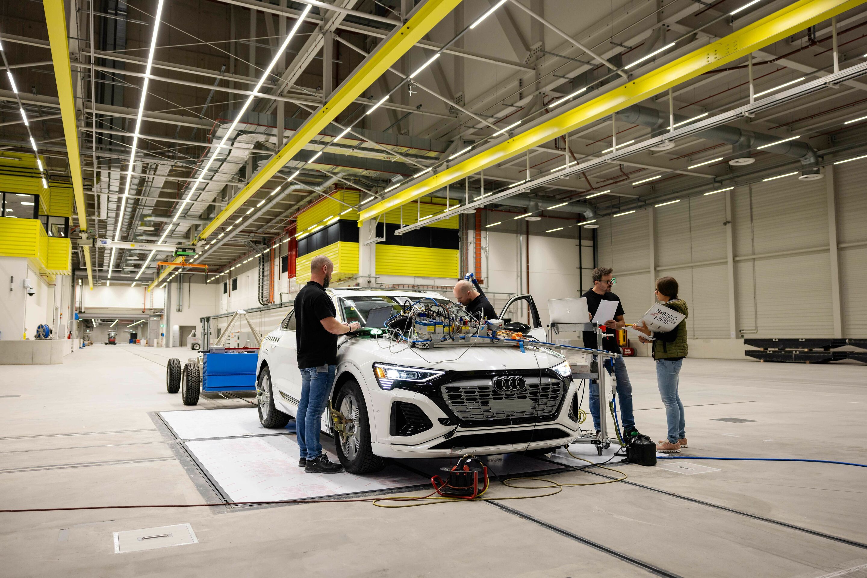 Audi opens new Vehicle Safety Center - Preparations for a crash test at the new Vehicle Safety Center
